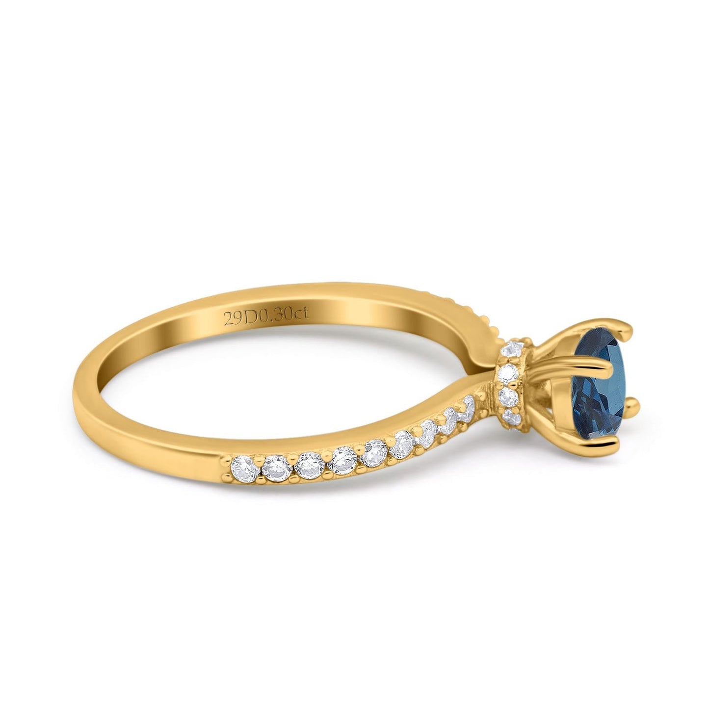 14K Yellow Gold 1.14ct Round Accent Vintage 6mm G SI London Blue Topaz Diamond Engagement Wedding Ring Size 6.5