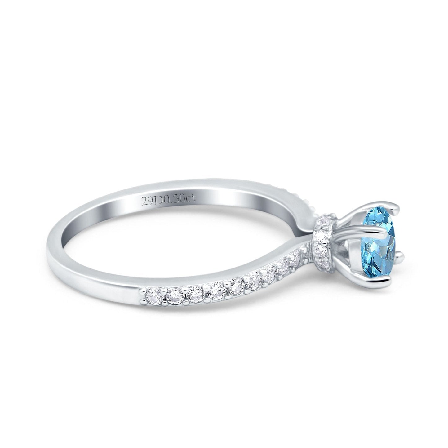 14K White Gold 1.14ct Round Accent Vintage 6mm G SI Natural Blue Topaz Diamond Engagement Wedding Ring Size 6.5