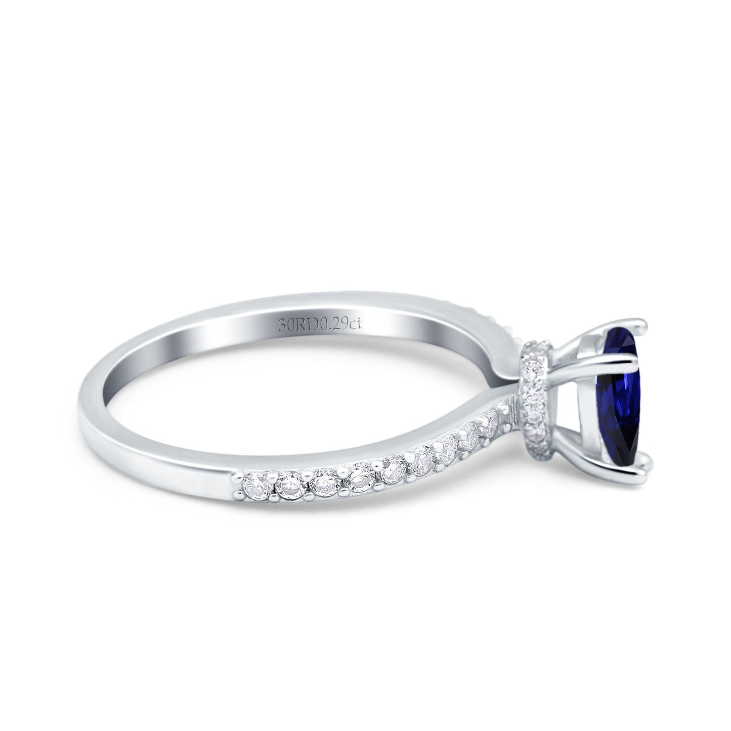 14K White Gold 1.54ct Teardrop Pear Accent 8mmx6mm G SI Nano Blue Sapphire Diamond Engagement Wedding Ring Size 6.5