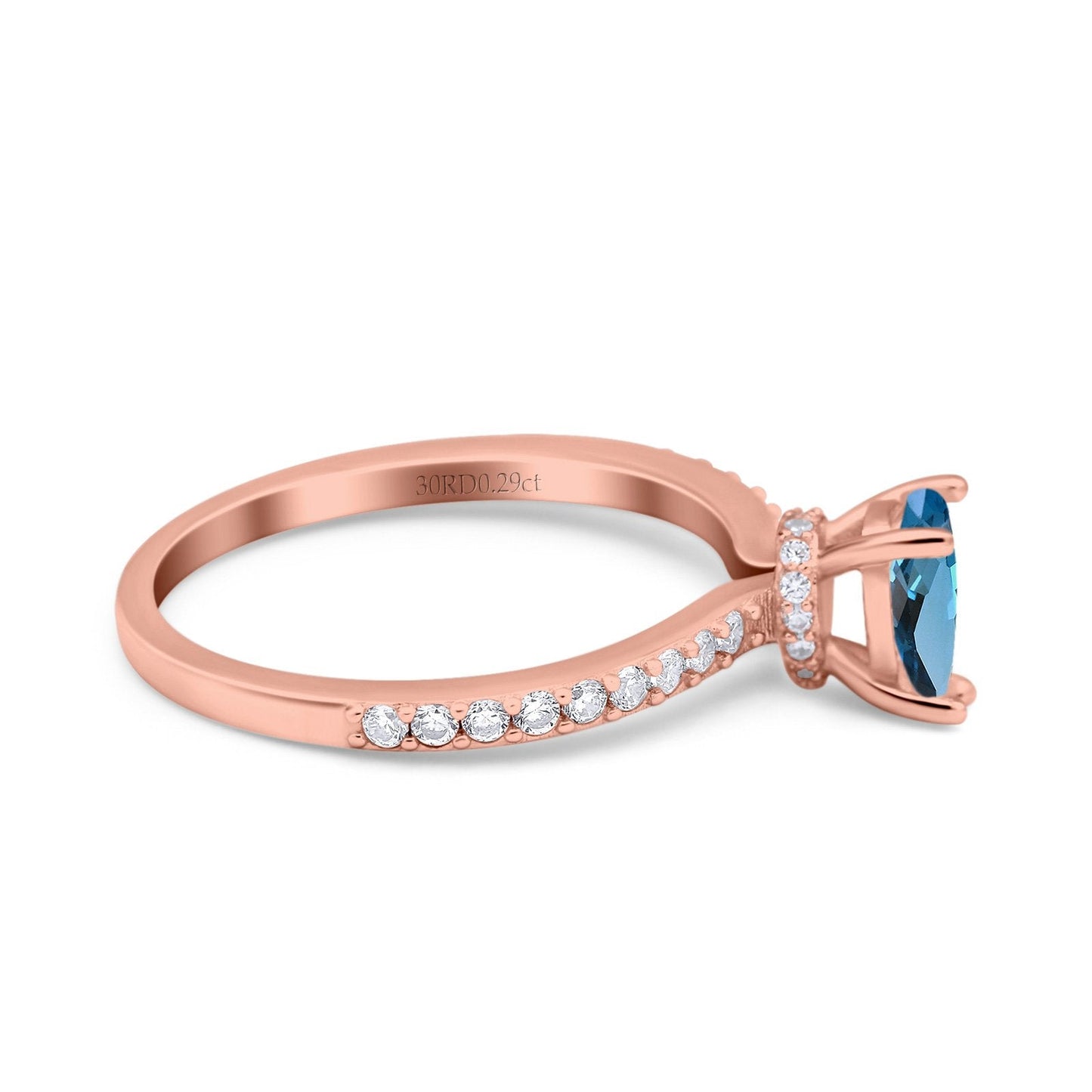 Bague de fiançailles en or rose 14 carats avec accent en forme de poire en forme de larme de 1,54 ct, 8 mm x 6 mm, topaze bleue de Londres, taille 6,5