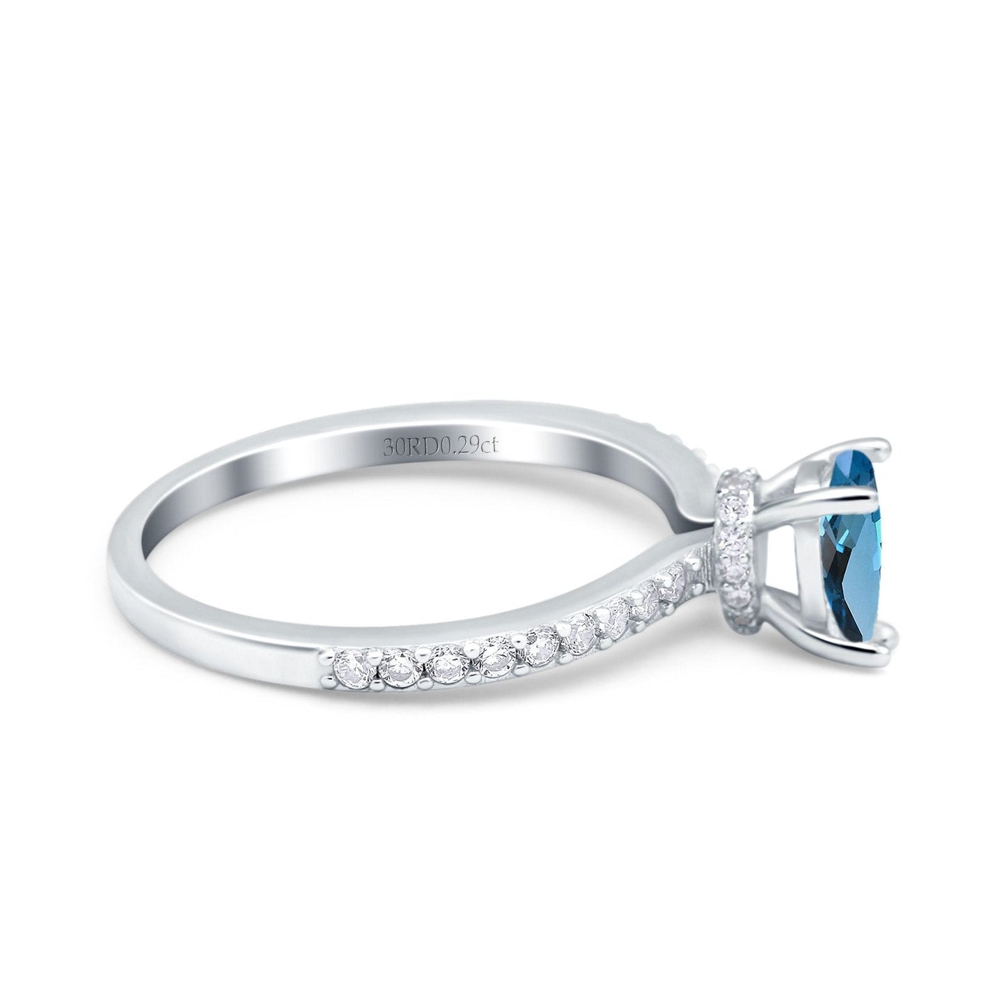 Bague de fiançailles en or blanc 14 carats avec accent en forme de poire en forme de larme de 1,54 ct, 8 mm x 6 mm, topaze bleue de Londres, taille 6,5