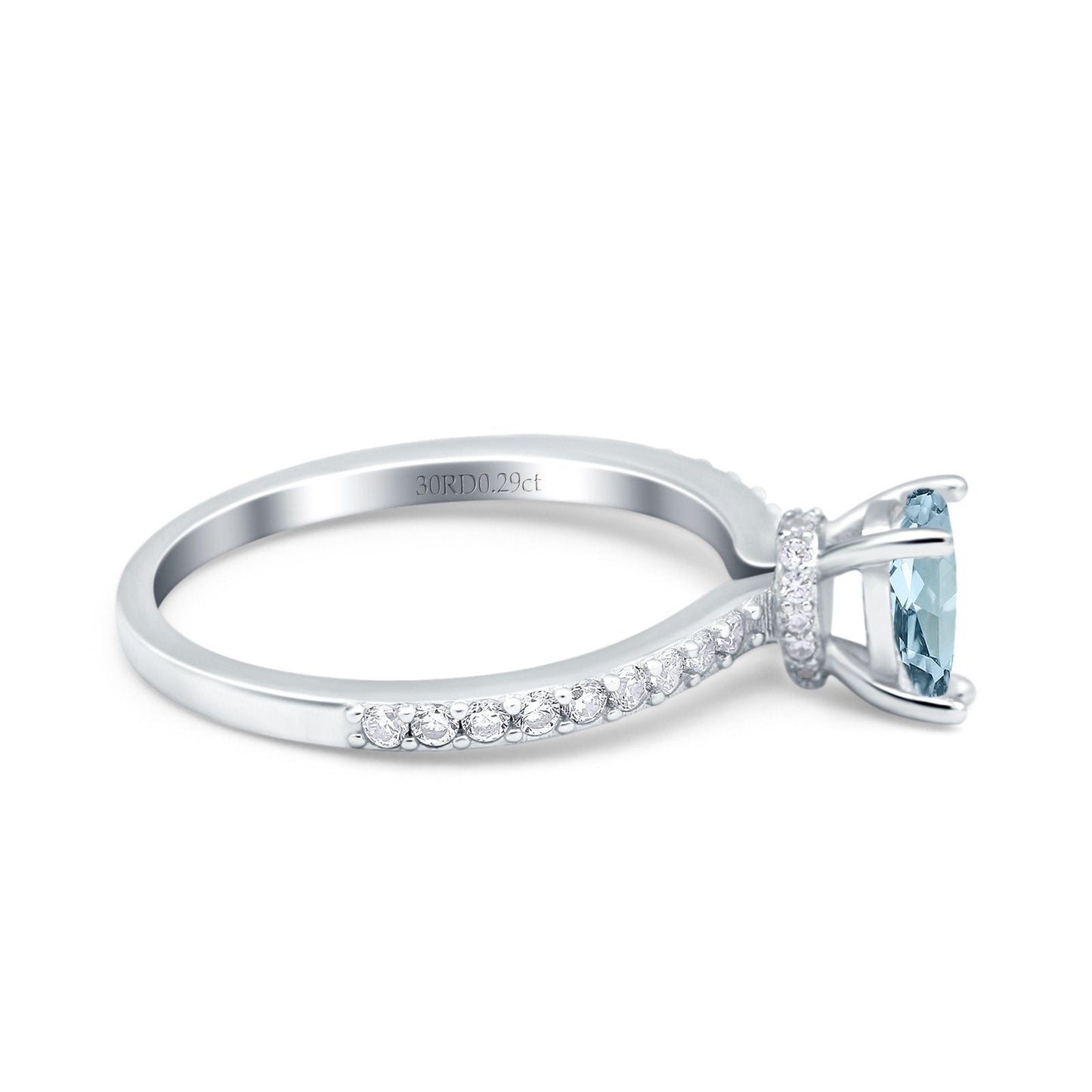 14K White Gold 1.54ct Teardrop Pear Accent 8mmx6mm G SI Natural Aquamarine Diamond Engagement Wedding Ring Size 6.5