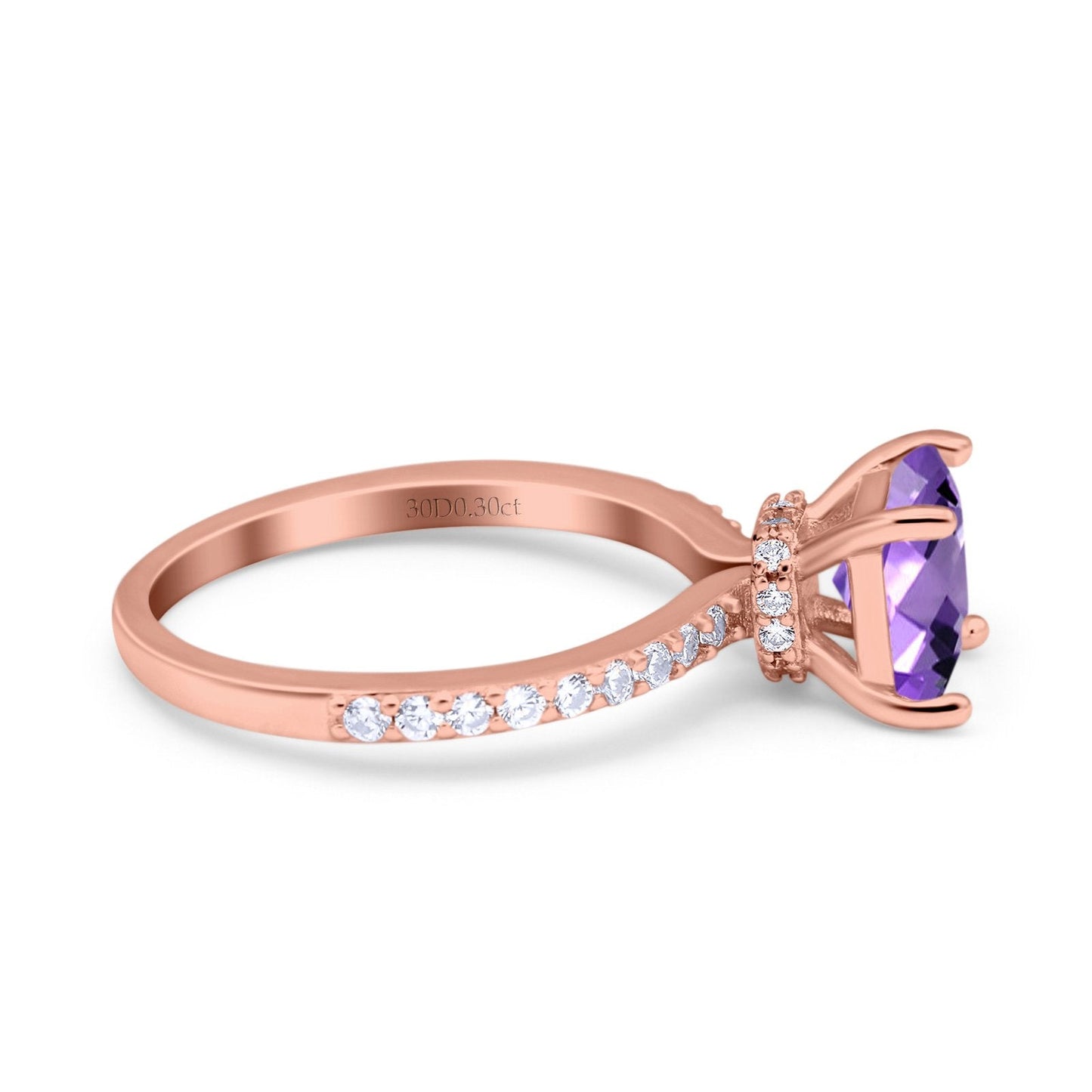 14K Rose Gold 1.55ct Cushion Cut Vintage 7mm G SI Natural Amethyst Diamond Engagement Wedding Ring Size 6.5