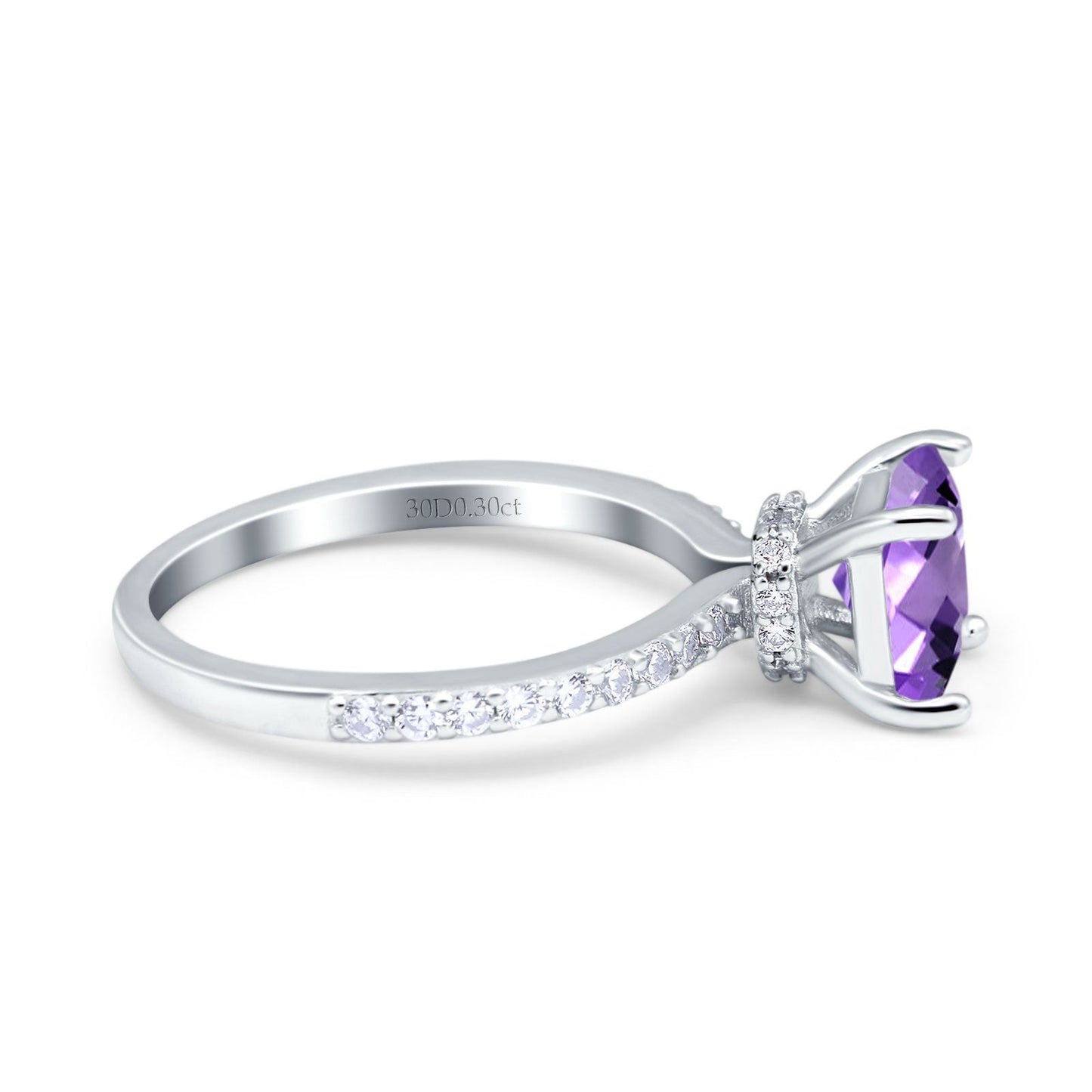 14K White Gold 1.55ct Cushion Cut Vintage 7mm G SI Natural Amethyst Diamond Engagement Wedding Ring Size 6.5