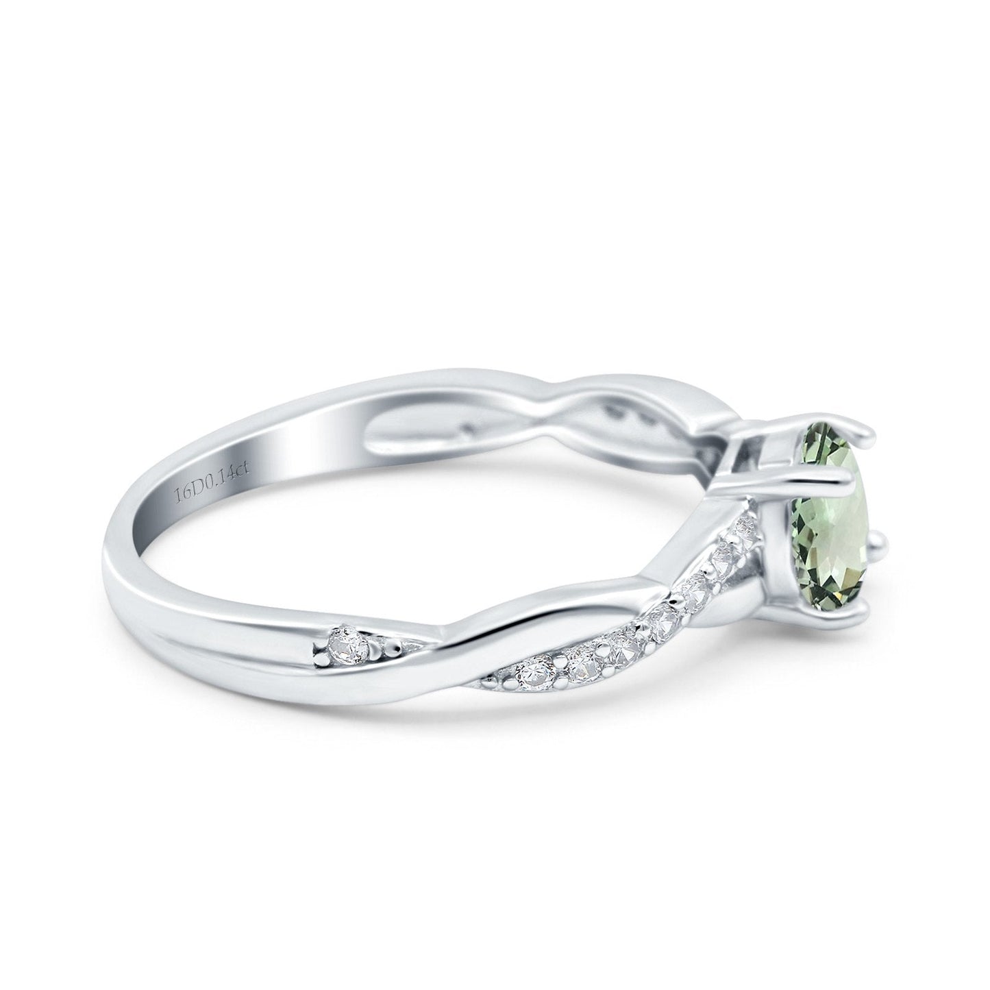 14K White Gold 0.98ct Round Art Deco 6mm G SI Natural Green Amethyst Diamond Engagement Wedding Ring Size 6.5