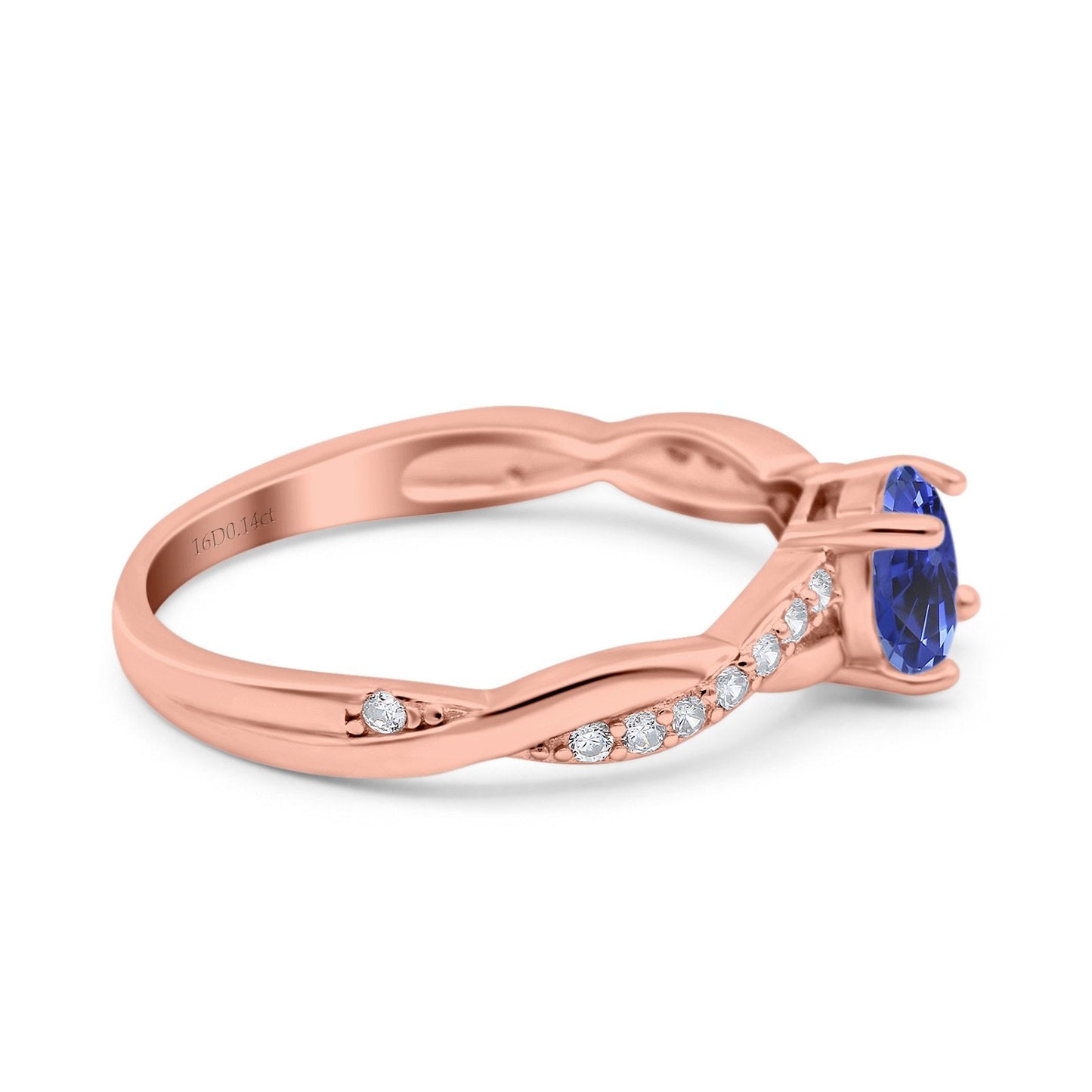 14K Rose Gold 0.98ct Round Art Deco 6mm G SI Nano Blue Sapphire Diamond Engagement Wedding Ring Size 6.5