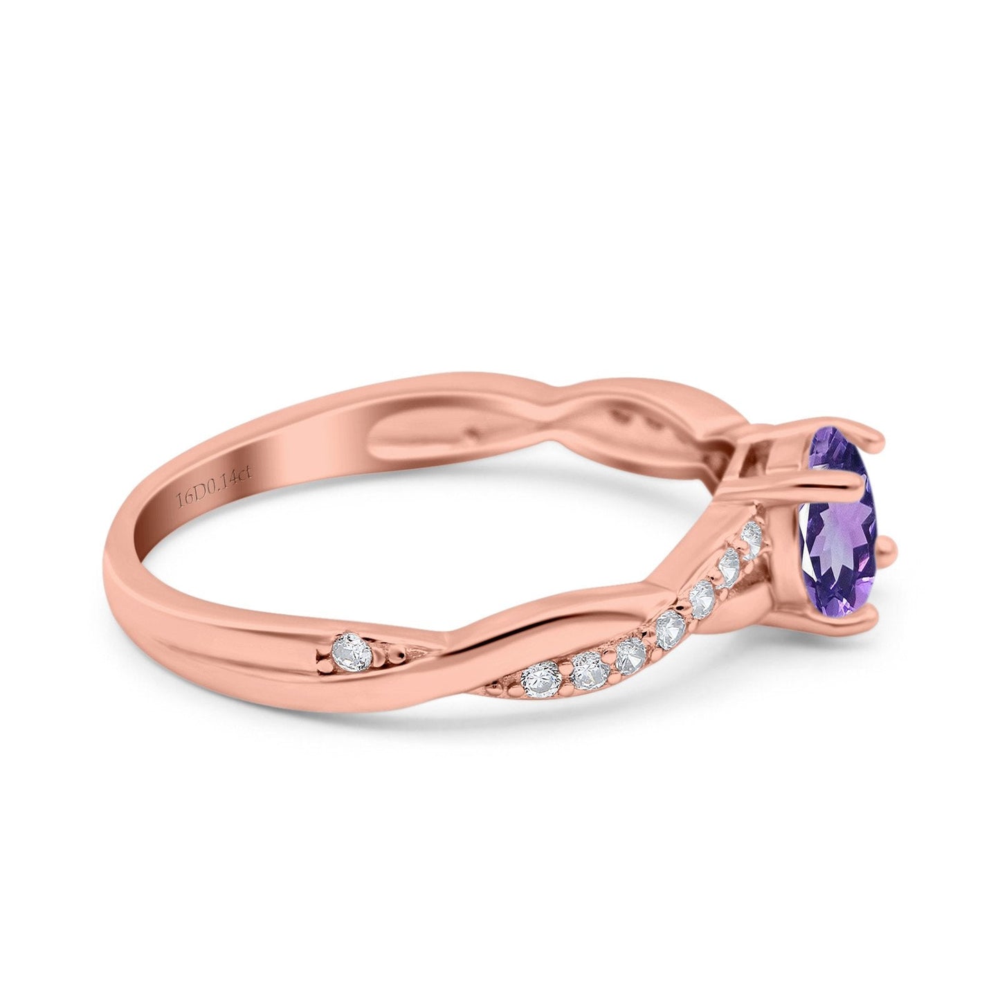 14K Rose Gold 0.98ct Round Art Deco 6mm G SI Natural Amethyst Diamond Engagement Wedding Ring Size 6.5