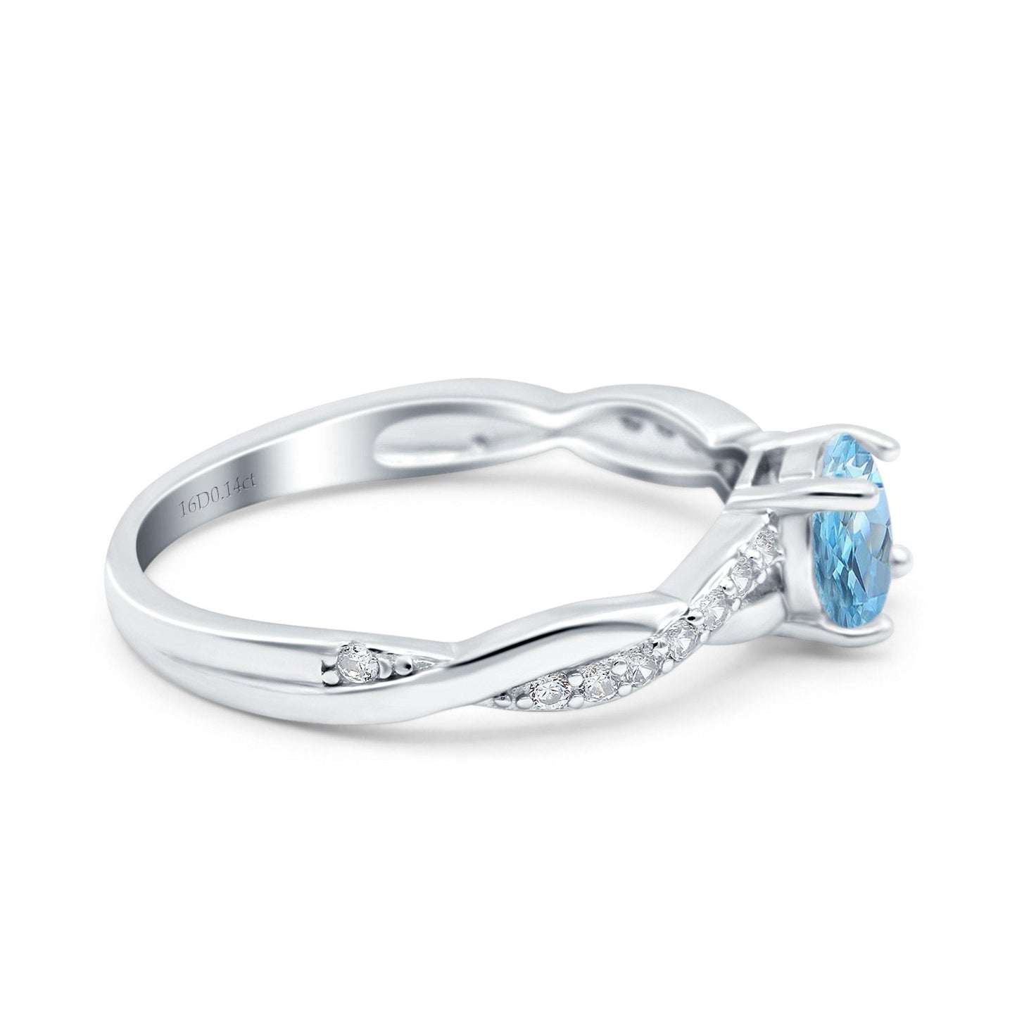 Bague de fiançailles en or blanc 14 carats 0,98 ct Art déco ronde 6 mm G SI avec topaze bleue naturelle et diamant taille 6,5