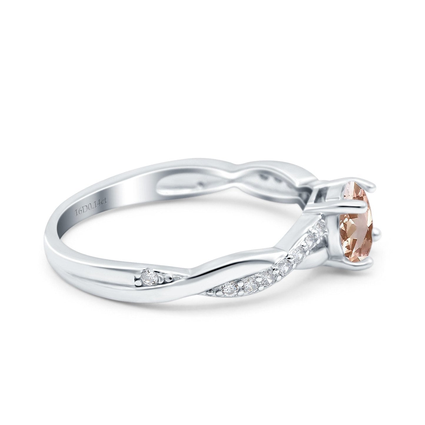 14K White Gold 0.98ct Round Art Deco 6mm G SI Natural Morganite Diamond Engagement Wedding Ring Size 6.5