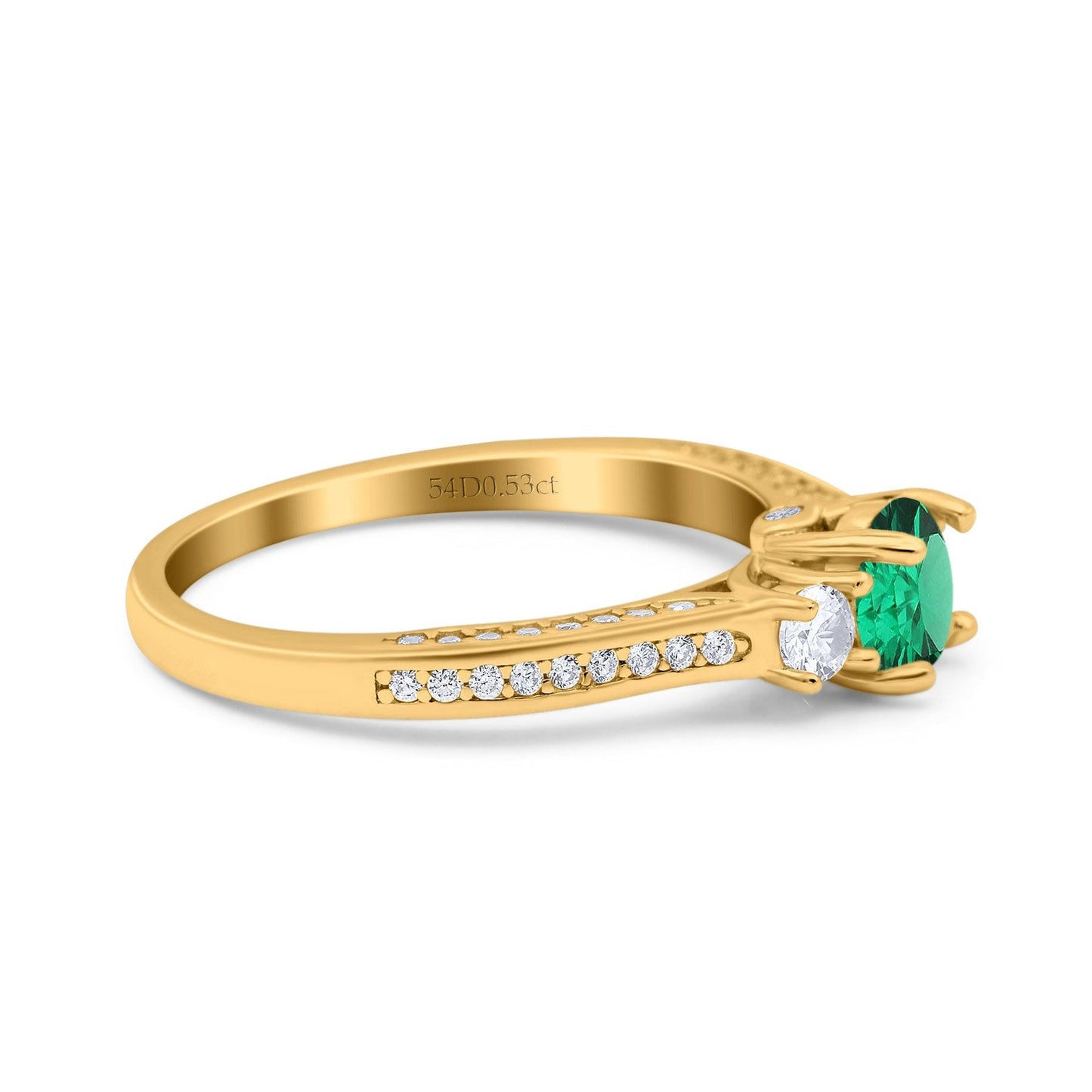 14K Yellow Gold 1.37ct Round Three Stone Vintage 6mm G SI Nano Emerald Diamond Engagement Wedding Ring Size 6.5