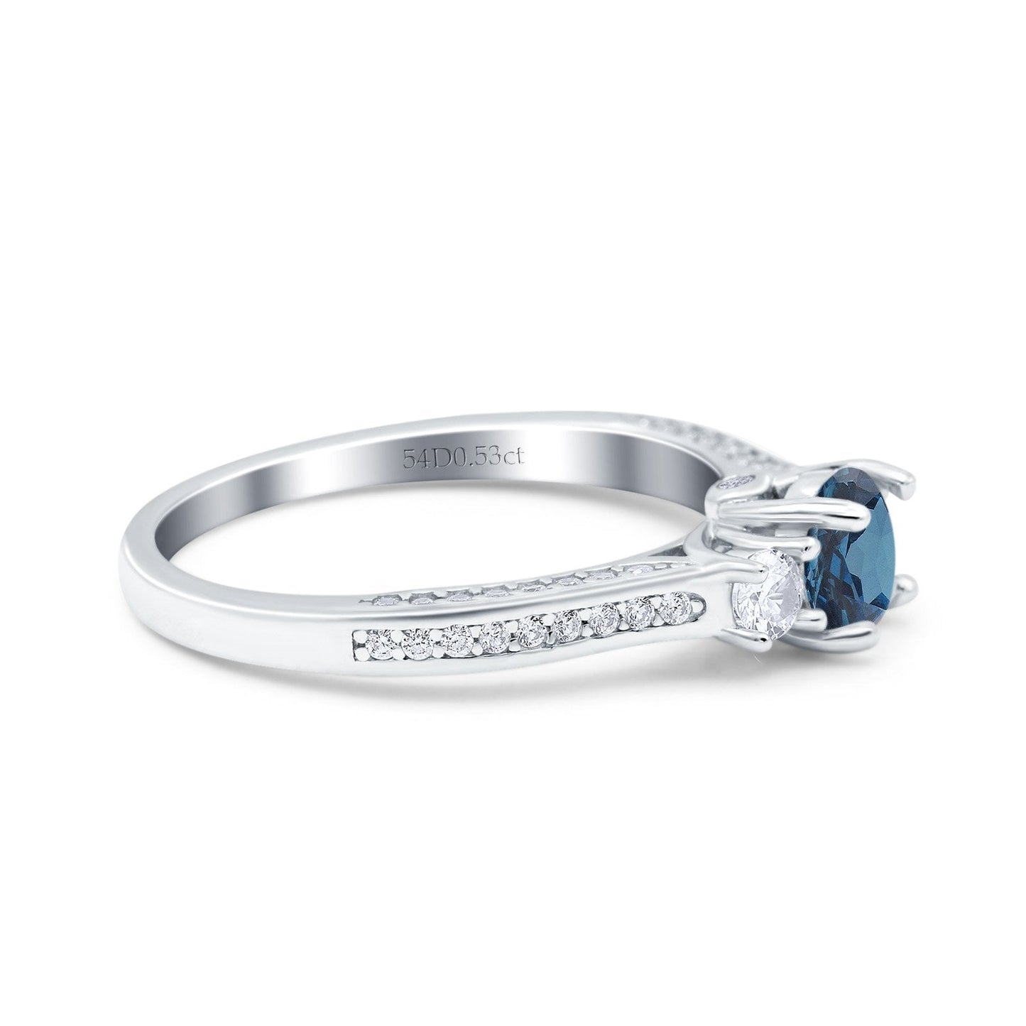 14K White Gold 1.37ct Round Three Stone Vintage 6mm G SI London Blue Topaz Diamond Engagement Wedding Ring Size 6.5