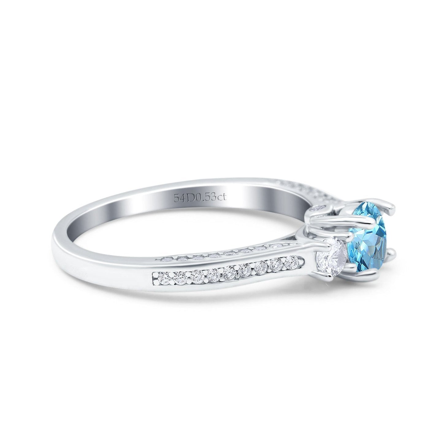 14K White Gold 1.37ct Round Three Stone Vintage 6mm G SI Natural Blue Topaz Diamond Engagement Wedding Ring Size 6.5