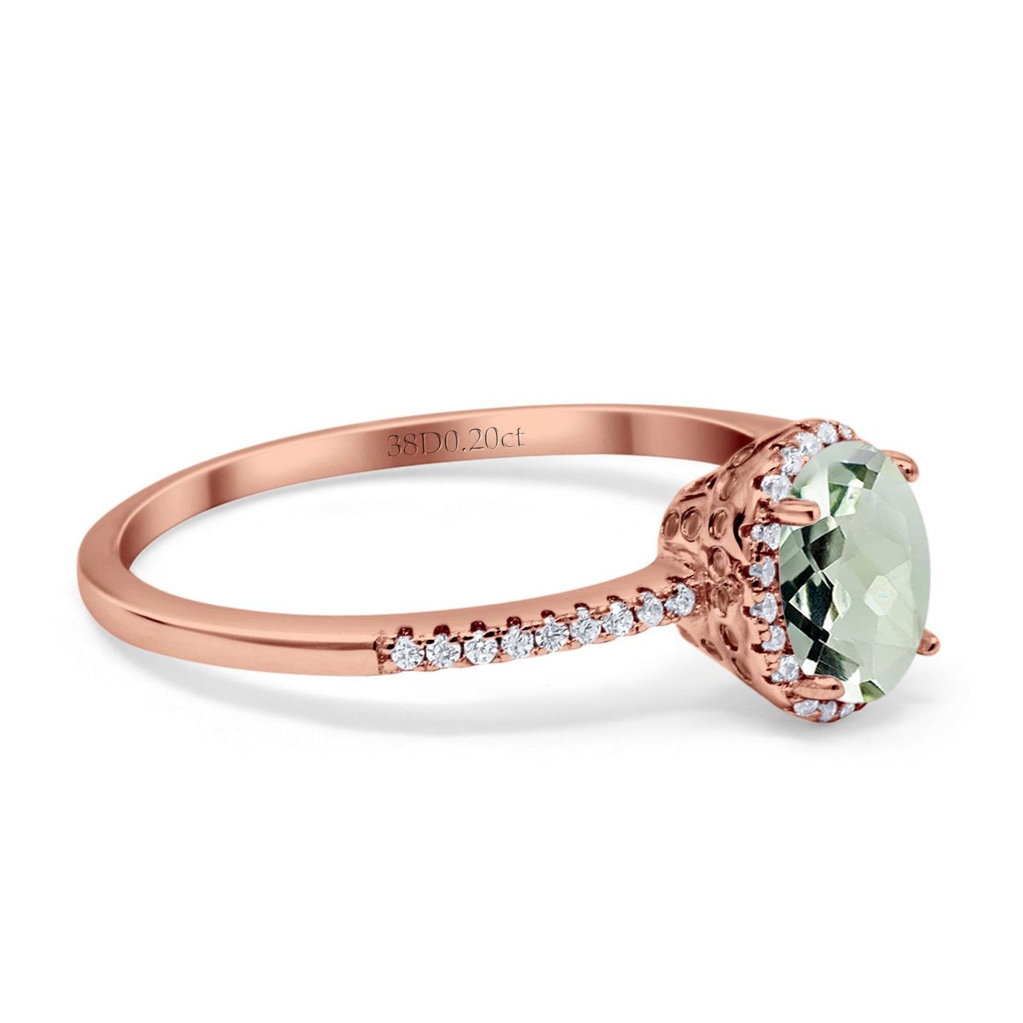 14K Rose Gold 1.41ct Oval 8mmx6mm Fashion Accent G SI Natural Green Amethyst Diamond Engagement Wedding Ring Size 6.5