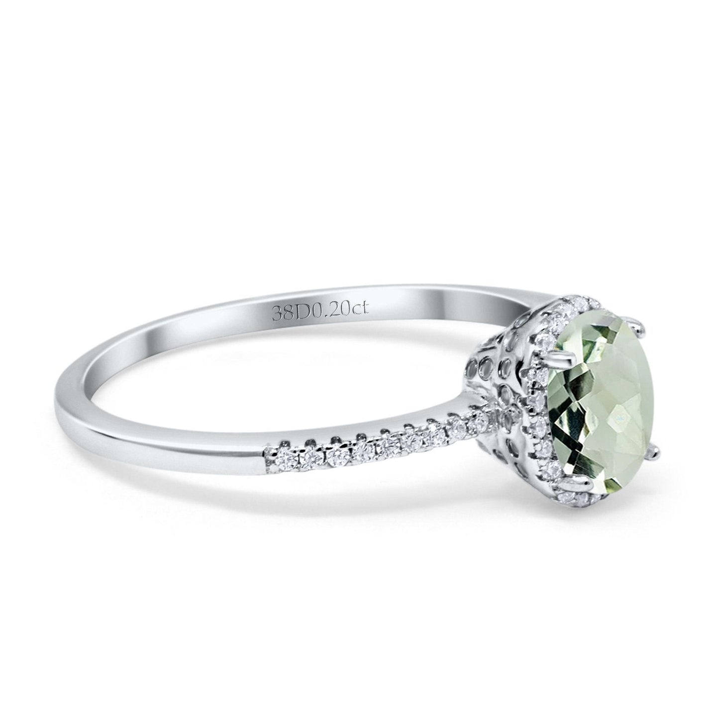 14K White Gold 1.41ct Oval 8mmx6mm Fashion Accent G SI Natural Green Amethyst Diamond Engagement Wedding Ring Size 6.5