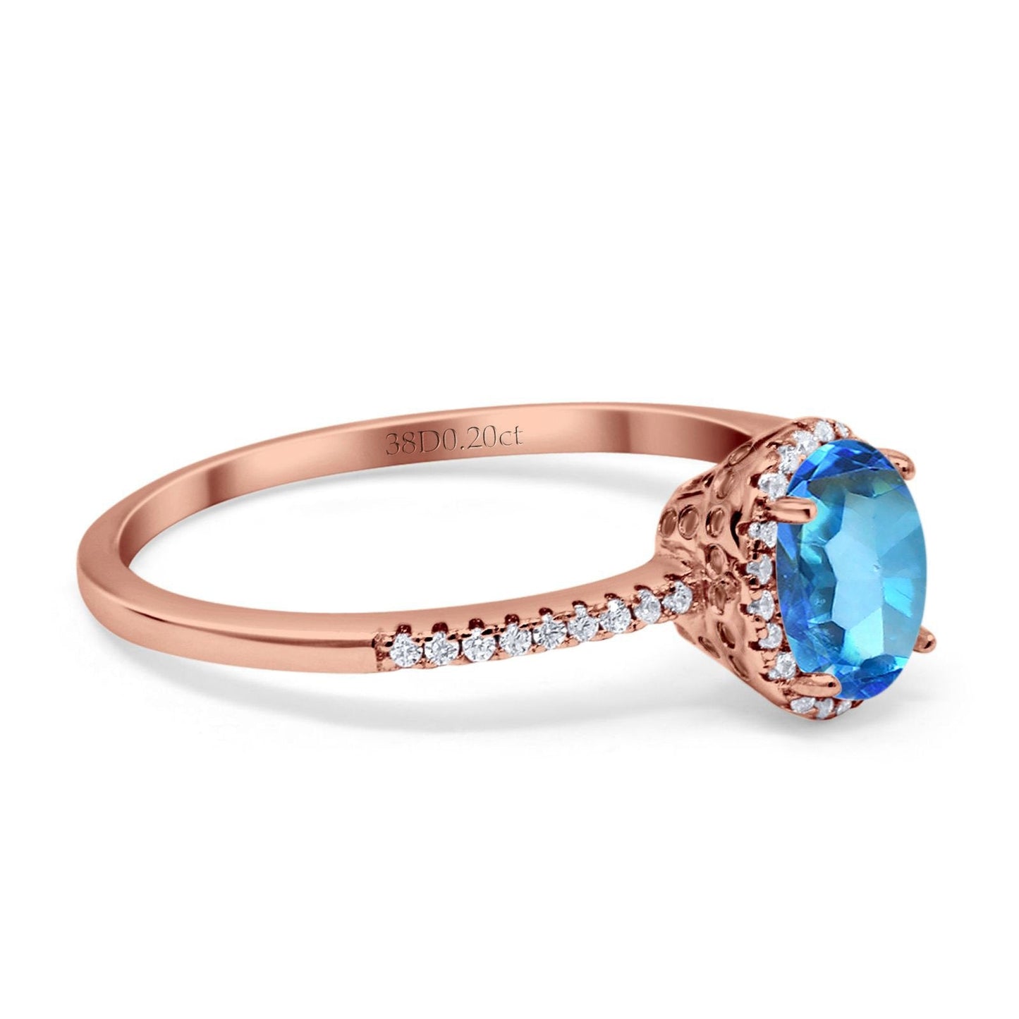 14K Rose Gold 1.41ct Oval 8mmx6mm Fashion Accent G SI Natural Blue Topaz Diamond Engagement Wedding Ring Size 6.5