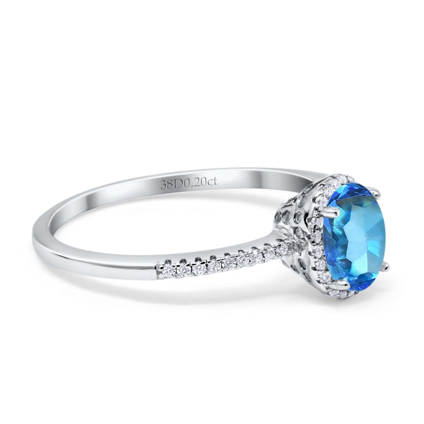 14K White Gold 1.41ct Oval 8mmx6mm Fashion Accent G SI Natural Blue Topaz Diamond Engagement Wedding Ring Size 6.5