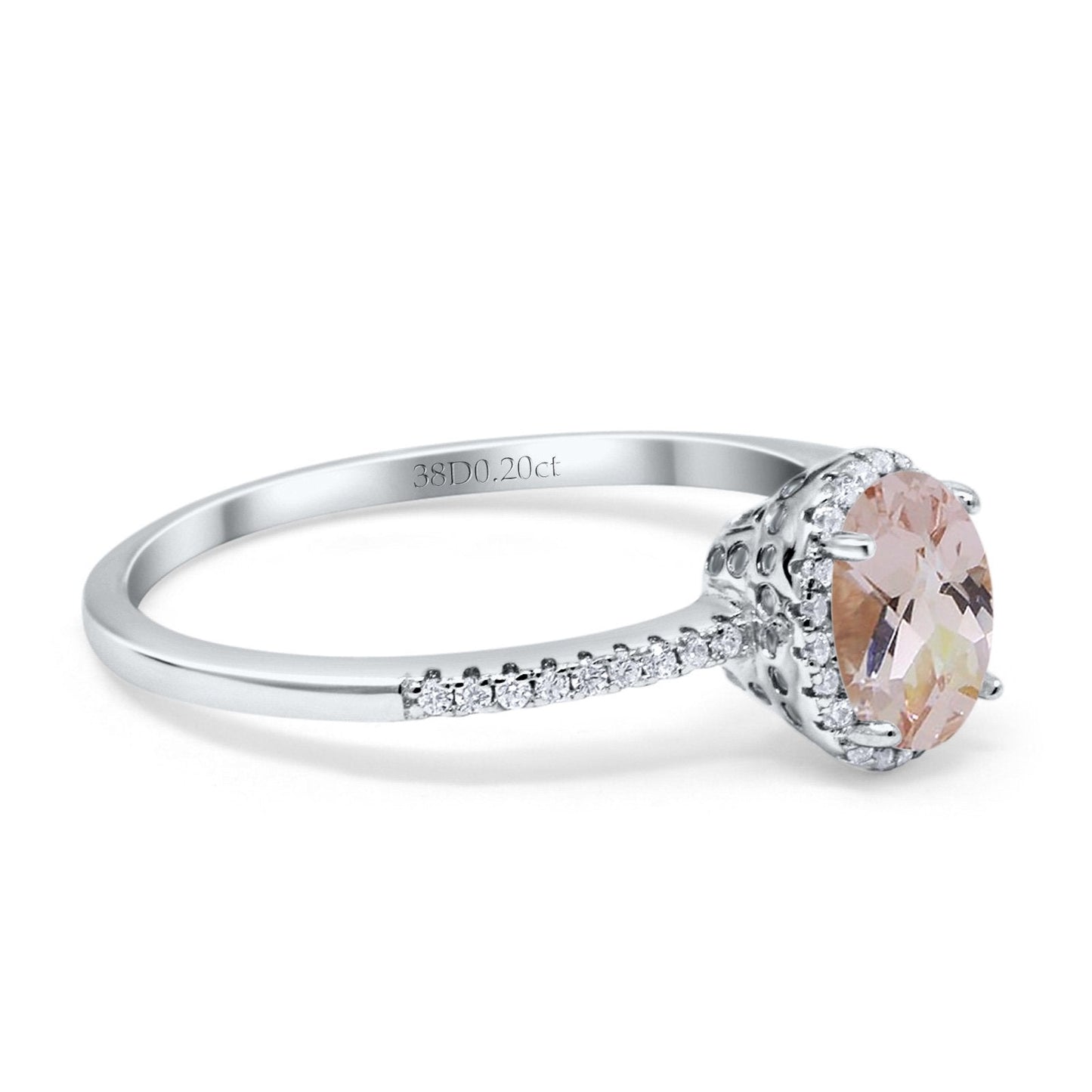 14K White Gold 1.41ct Oval 8mmx6mm Fashion Accent G SI Natural Morganite Diamond Engagement Wedding Ring Size 6.5