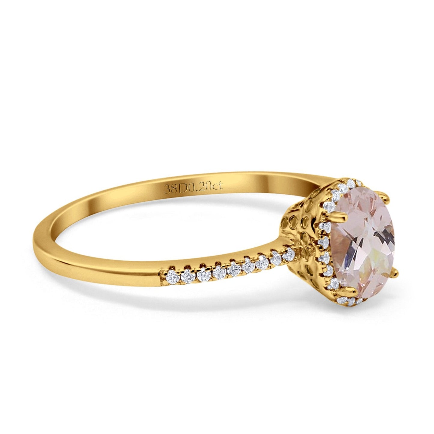 14K Yellow Gold 1.41ct Oval 8mmx6mm Fashion Accent G SI Natural Morganite Diamond Engagement Wedding Ring Size 6.5