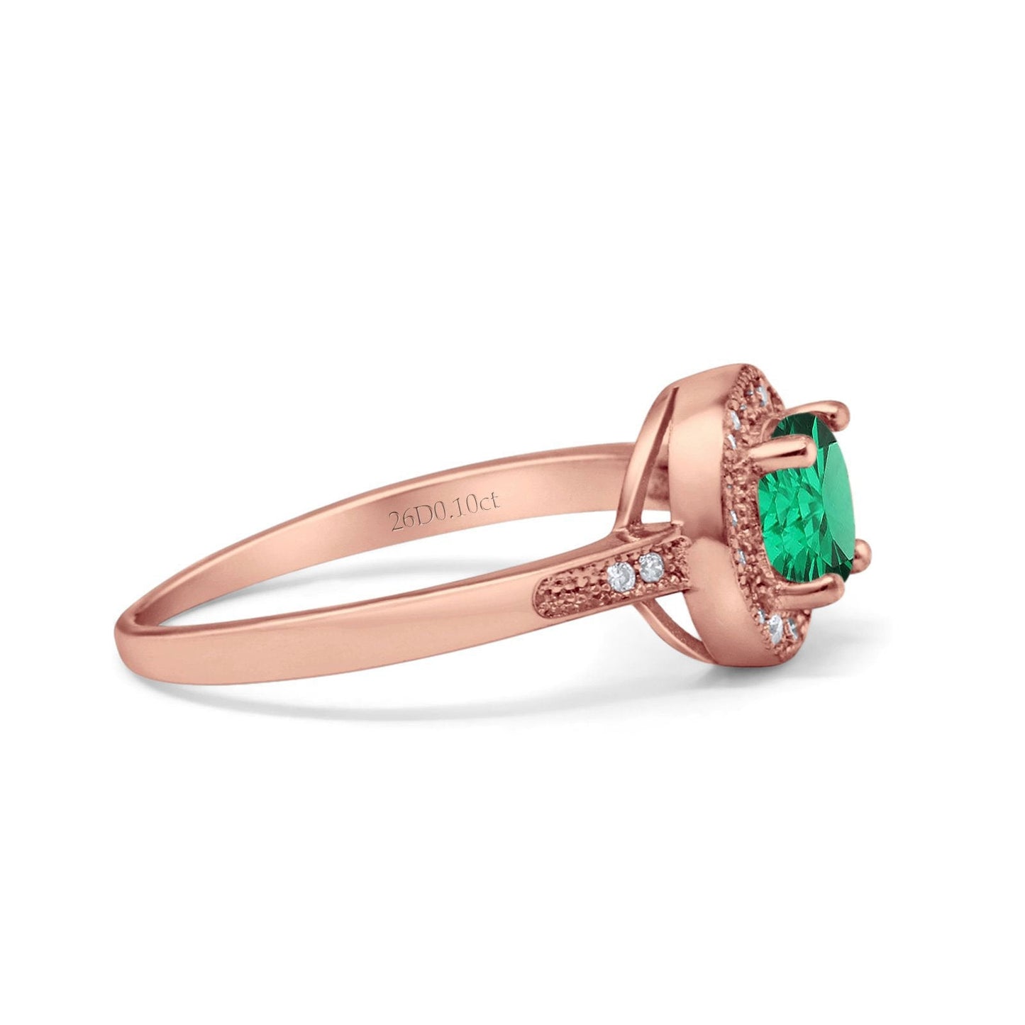 14K Rose Gold 0.94ct Round Art Deco 6mm G SI Nano Emerald Diamond Engagement Wedding Ring Size 6.5