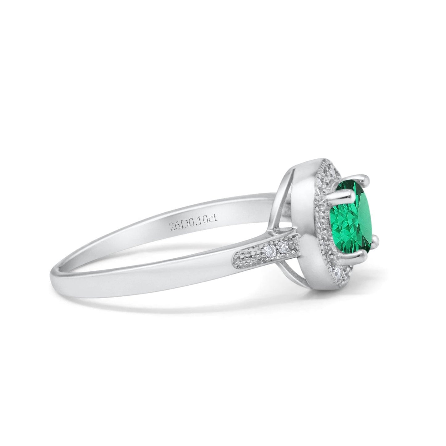 14K White Gold 0.94ct Round Art Deco 6mm G SI Nano Emerald Diamond Engagement Wedding Ring Size 6.5