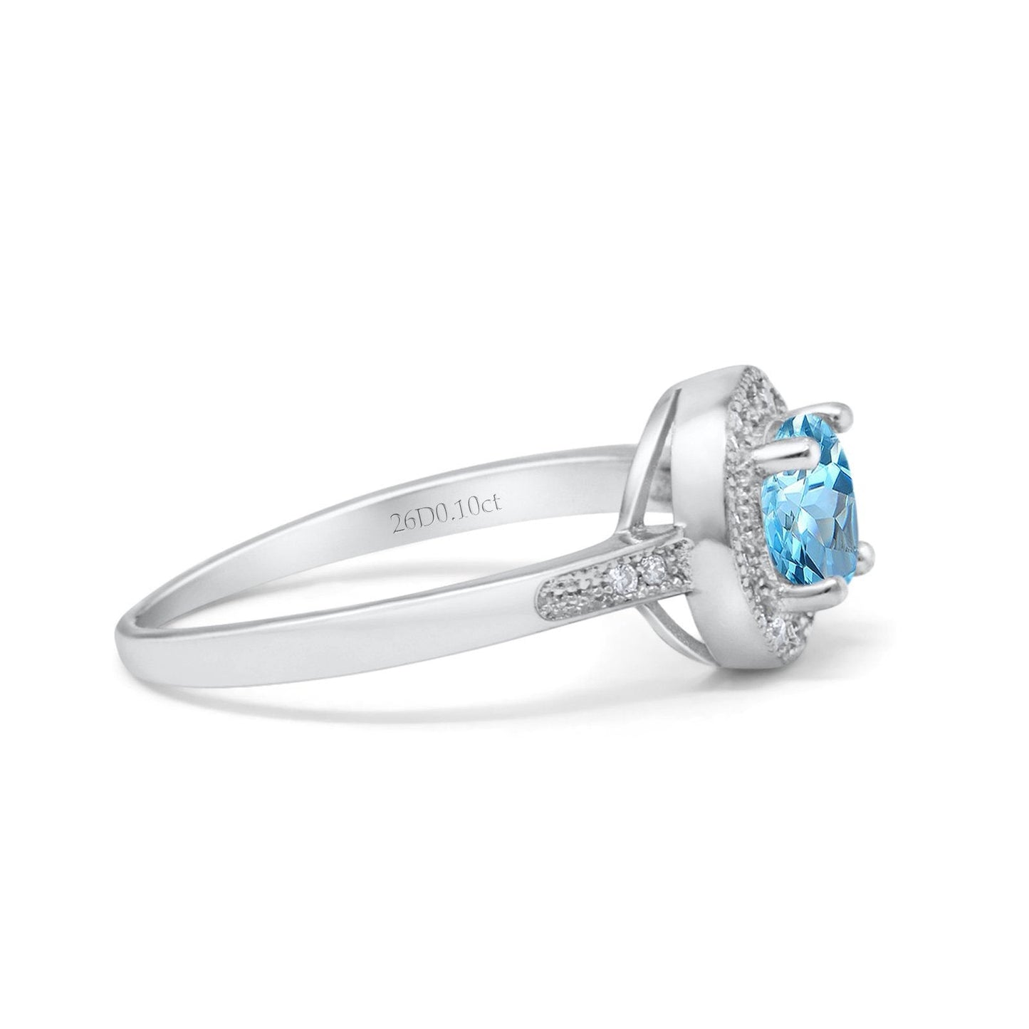 Bague de fiançailles en or blanc 14 carats 0,94 ct Art déco ronde 6 mm G SI avec topaze bleue naturelle et diamant taille 6,5