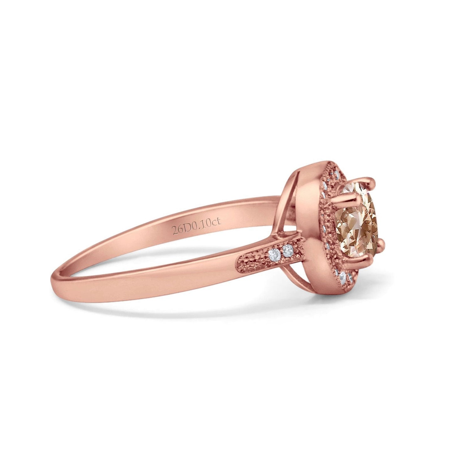 14K Rose Gold 0.94ct Round Art Deco 6mm G SI Natural Morganite Diamond Engagement Wedding Ring Size 6.5