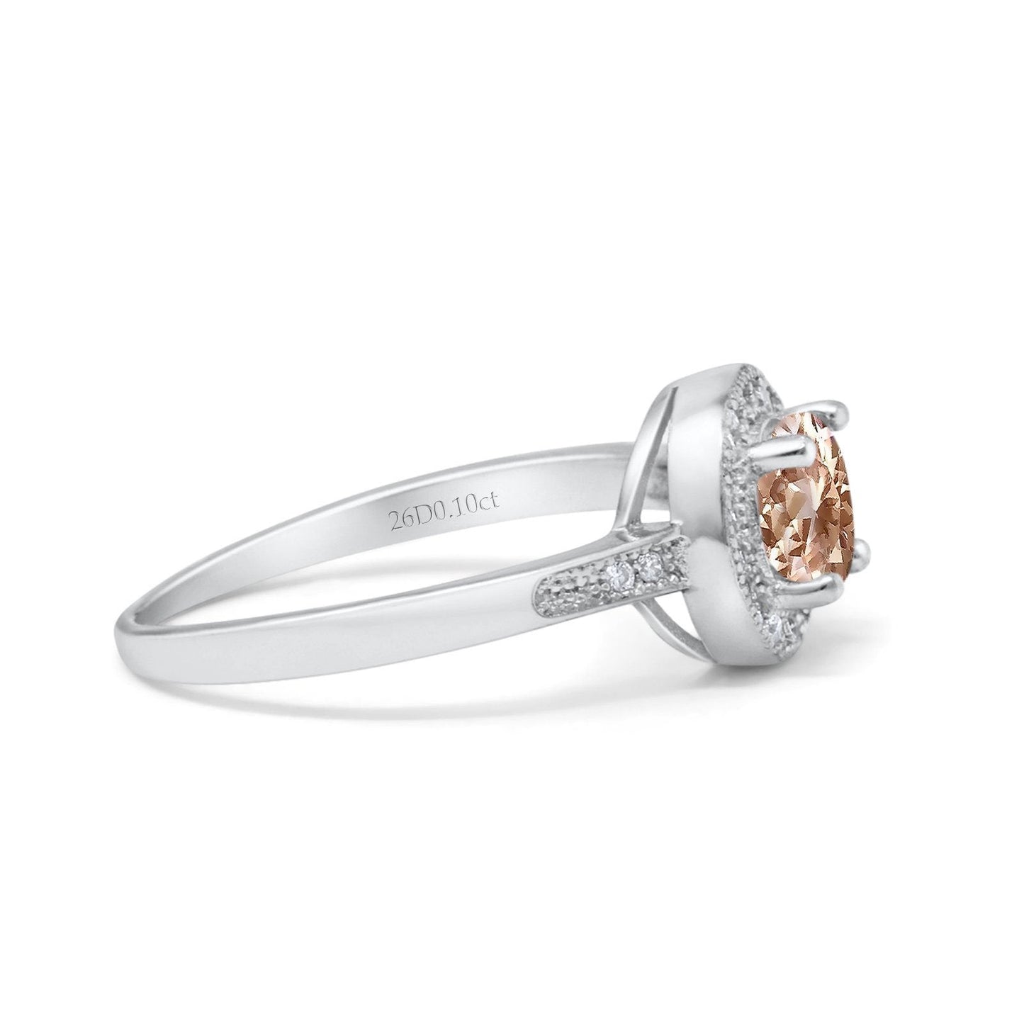 14K White Gold 0.94ct Round Art Deco 6mm G SI Natural Morganite Diamond Engagement Wedding Ring Size 6.5