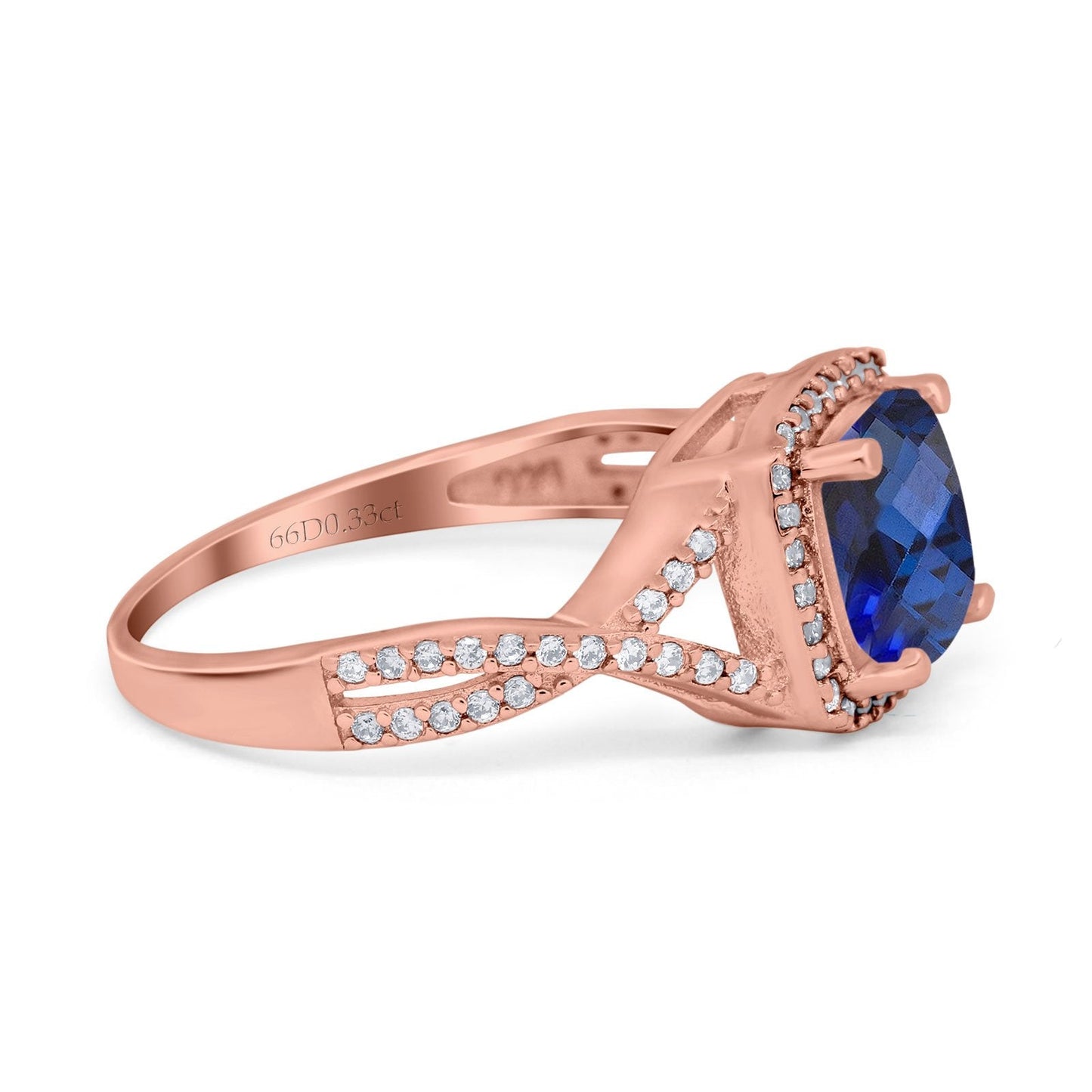 14K Rose Gold 2.37ct Cushion Infinity Shank 8mm G SI Nano Blue Sapphire Diamond Engagement Wedding Ring Size 6.5