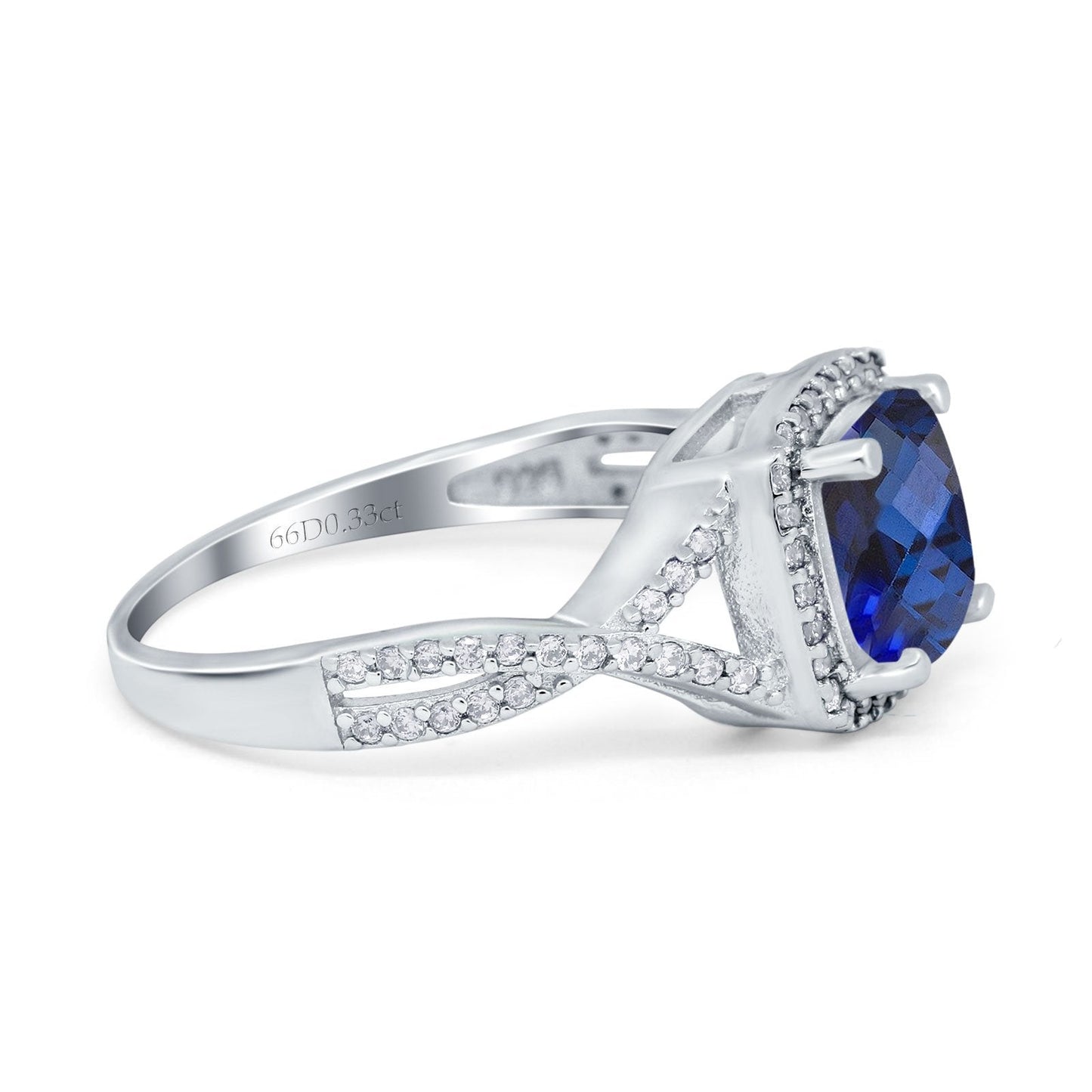 14K White Gold 2.37ct Cushion Infinity Shank 8mm G SI Nano Blue Sapphire Diamond Engagement Wedding Ring Size 6.5