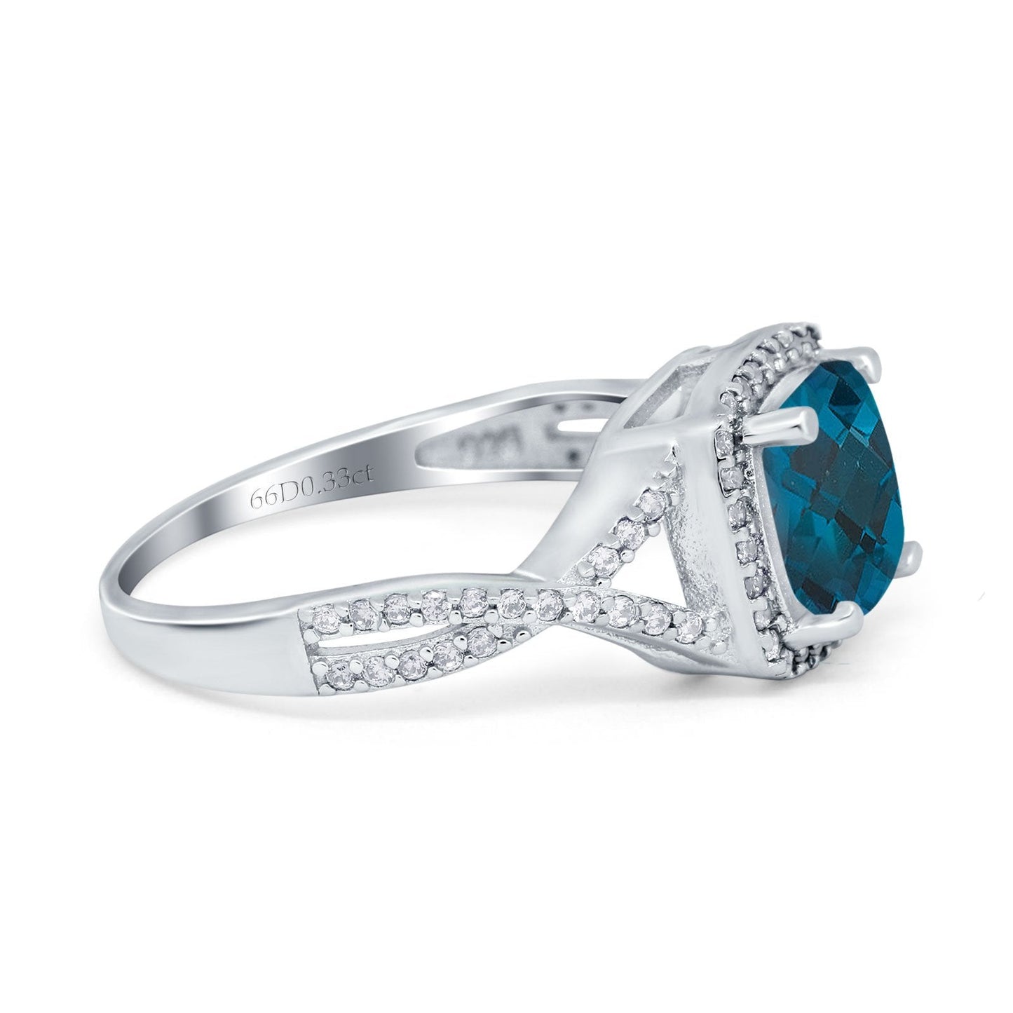 14K White Gold 2.37ct Cushion Infinity Shank 8mm G SI London Blue Topaz Diamond Engagement Wedding Ring Size 6.5