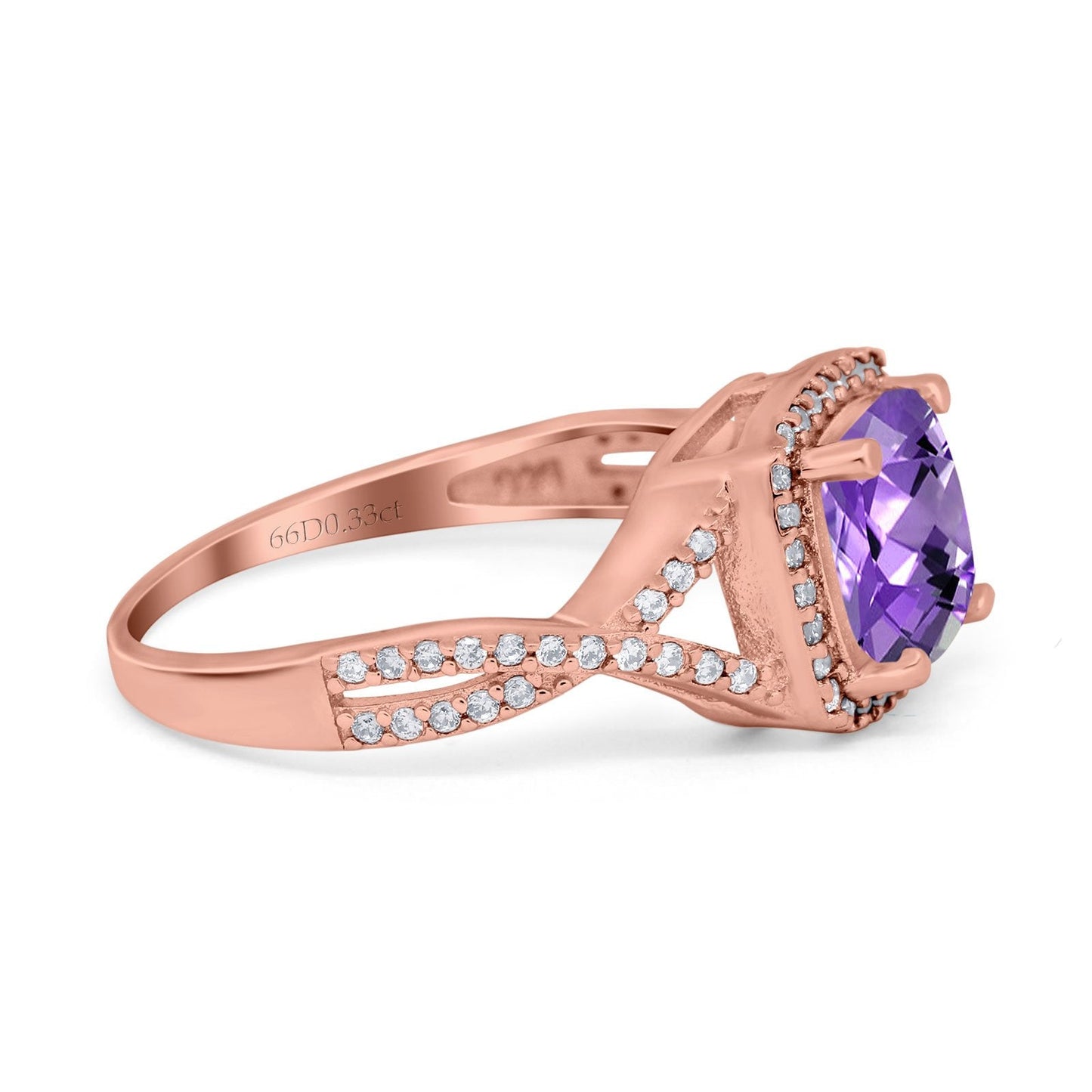 14K Rose Gold 2.37ct Cushion Infinity Shank 8mm G SI Natural Amethyst Diamond Engagement Wedding Ring Size 6.5