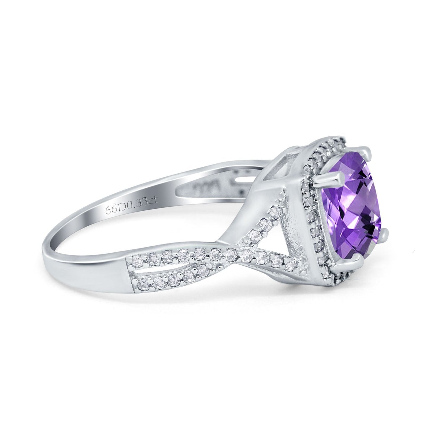 14K White Gold 2.37ct Cushion Infinity Shank 8mm G SI Natural Amethyst Diamond Engagement Wedding Ring Size 6.5