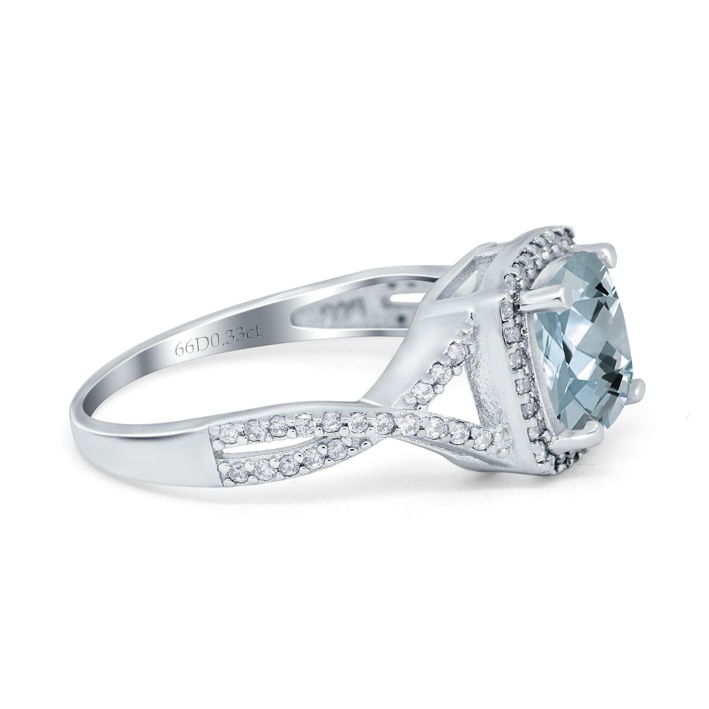 14K White Gold 2.37ct Cushion Infinity Shank 8mm G SI Natural Aquamarine Diamond Engagement Wedding Ring Size 6.5