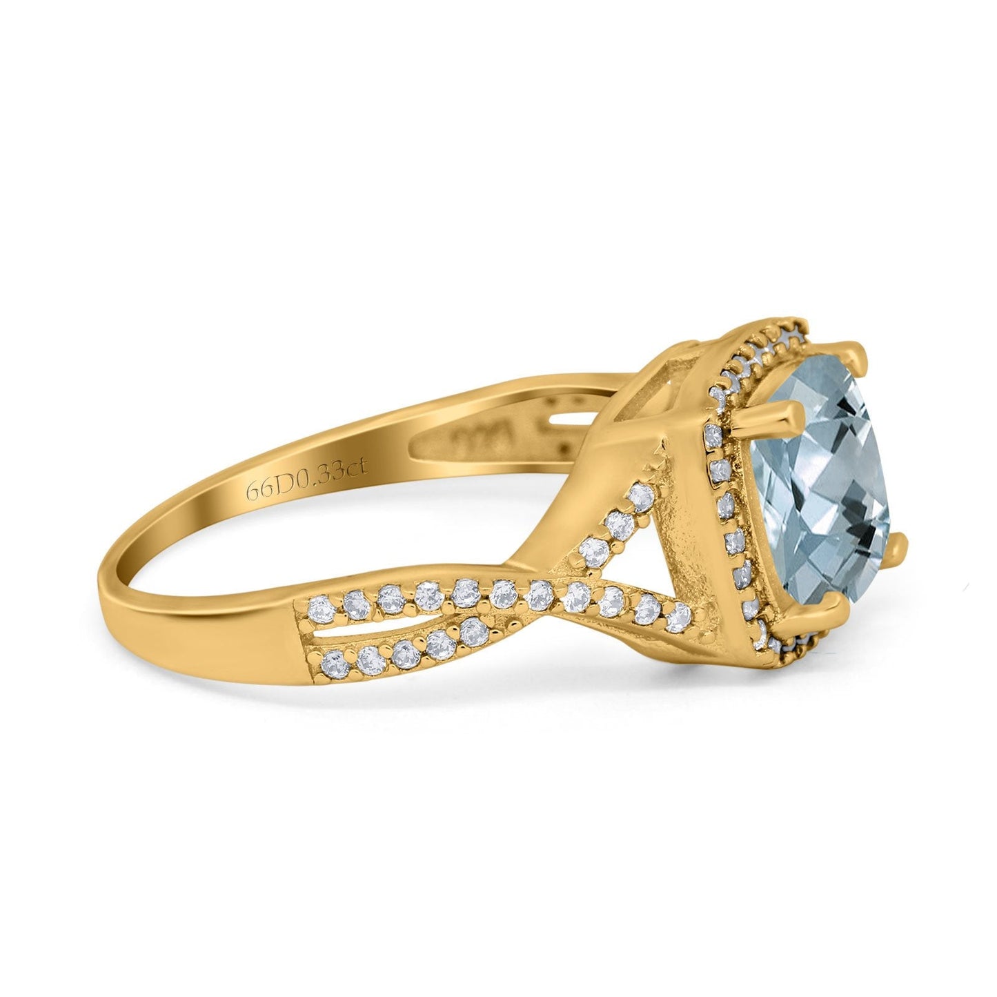 14K Yellow Gold 2.37ct Cushion Infinity Shank 8mm G SI Natural Aquamarine Diamond Engagement Wedding Ring Size 6.5