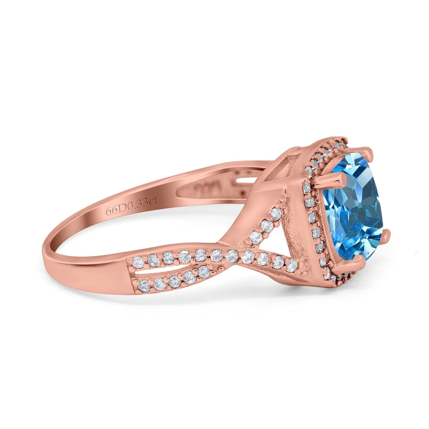 14K Rose Gold 2.37ct Cushion Infinity Shank 8mm G SI Natural Blue Topaz Diamond Engagement Wedding Ring Size 6.5