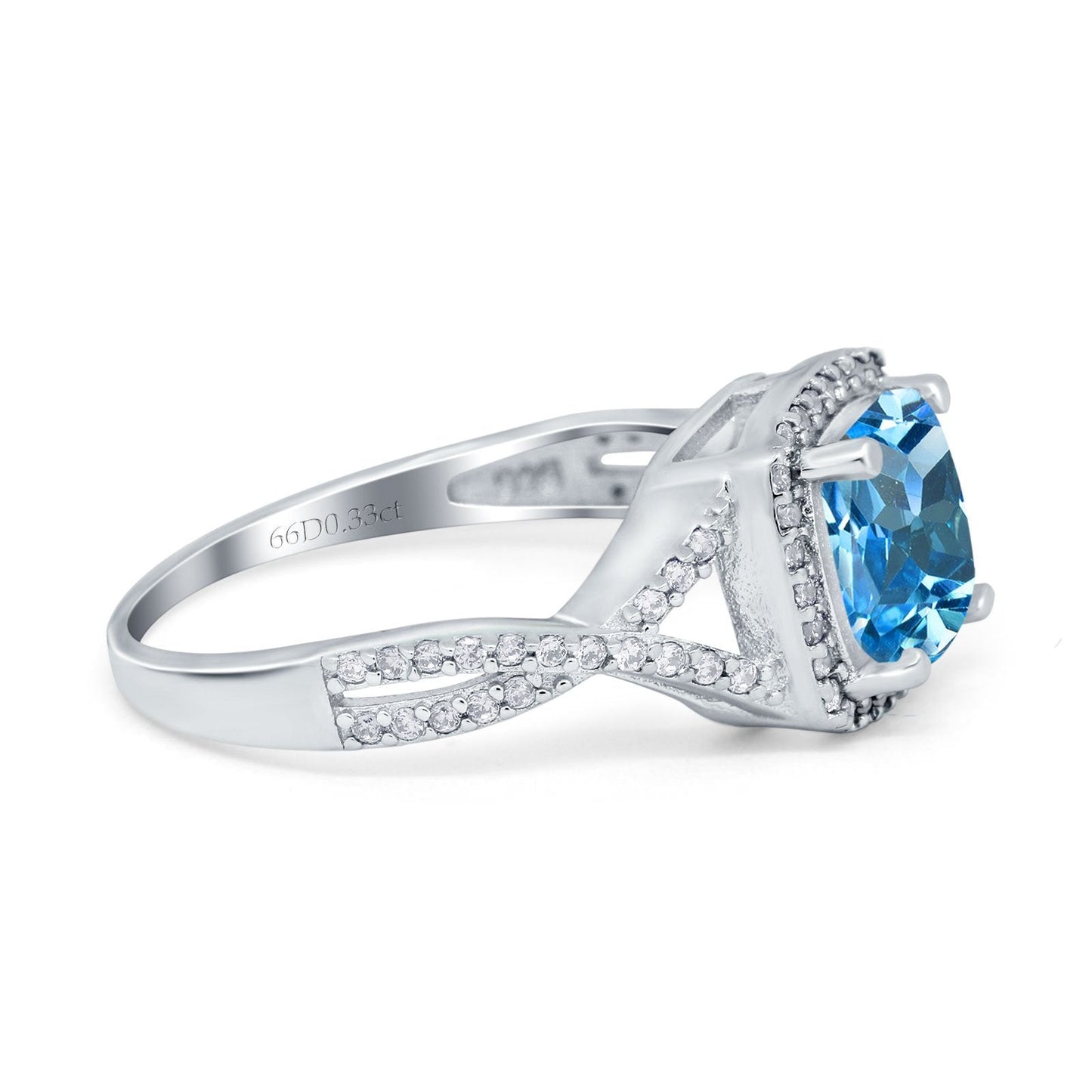 14K White Gold 2.37ct Cushion Infinity Shank 8mm G SI Natural Blue Topaz Diamond Engagement Wedding Ring Size 6.5