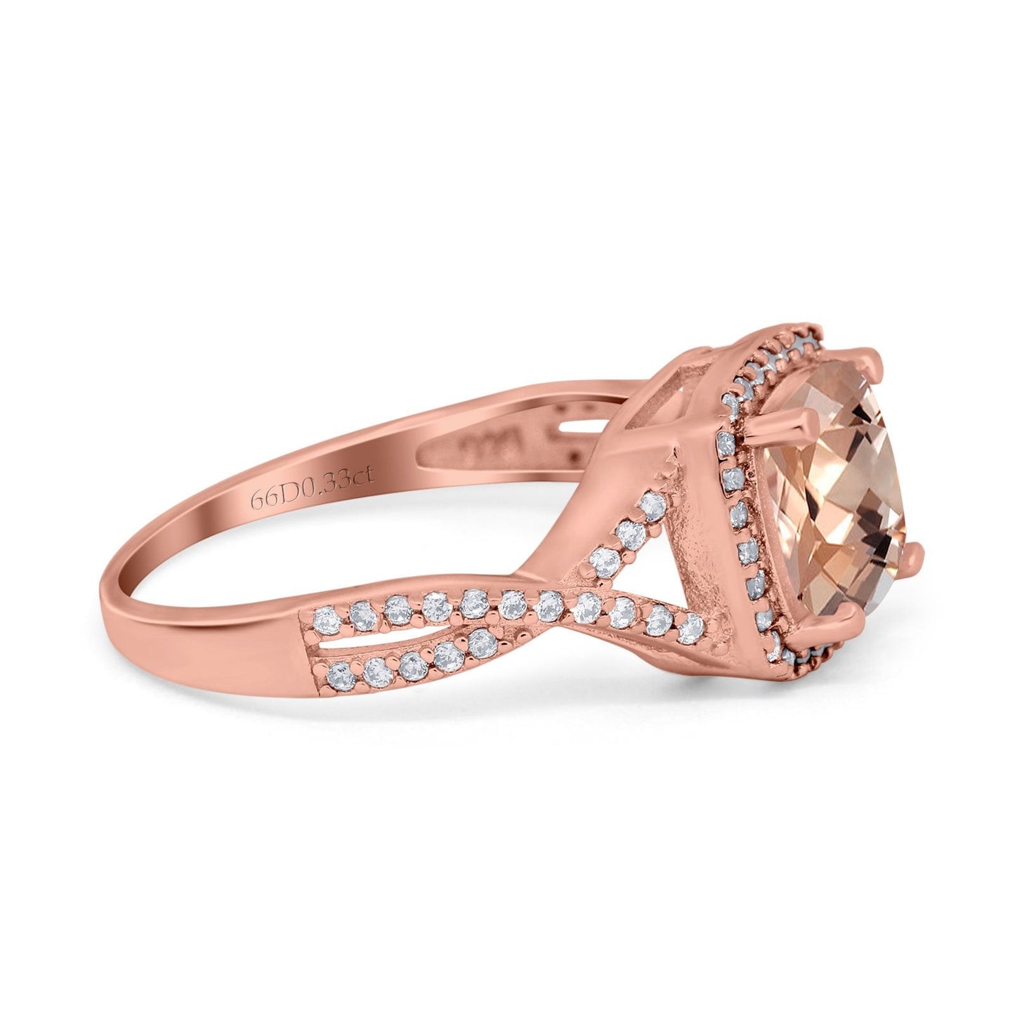 14K Rose Gold 2.37ct Cushion Infinity Shank 8mm G SI Natural Morganite Diamond Engagement Wedding Ring Size 6.5