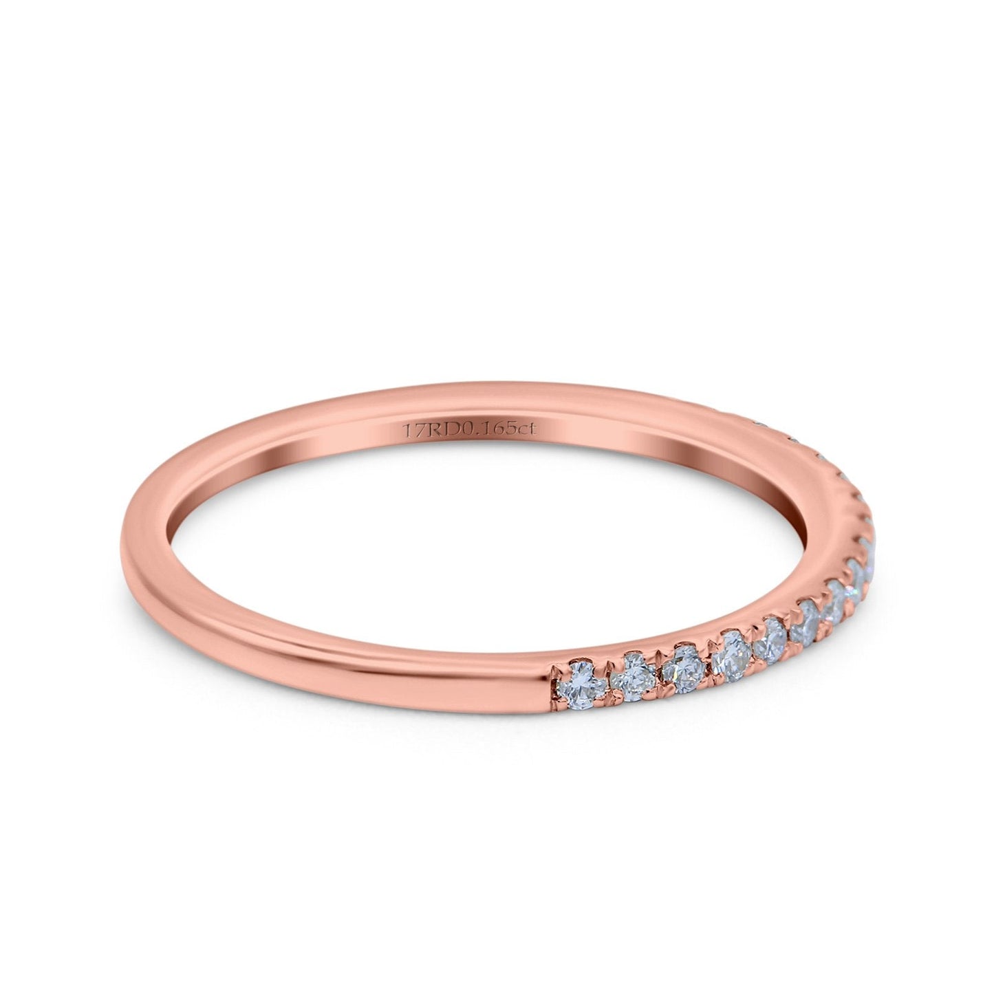 14K Rose Gold 0.16ct Diamond Half Eternity Round 2mm Band Engagement Ring Size 6.5