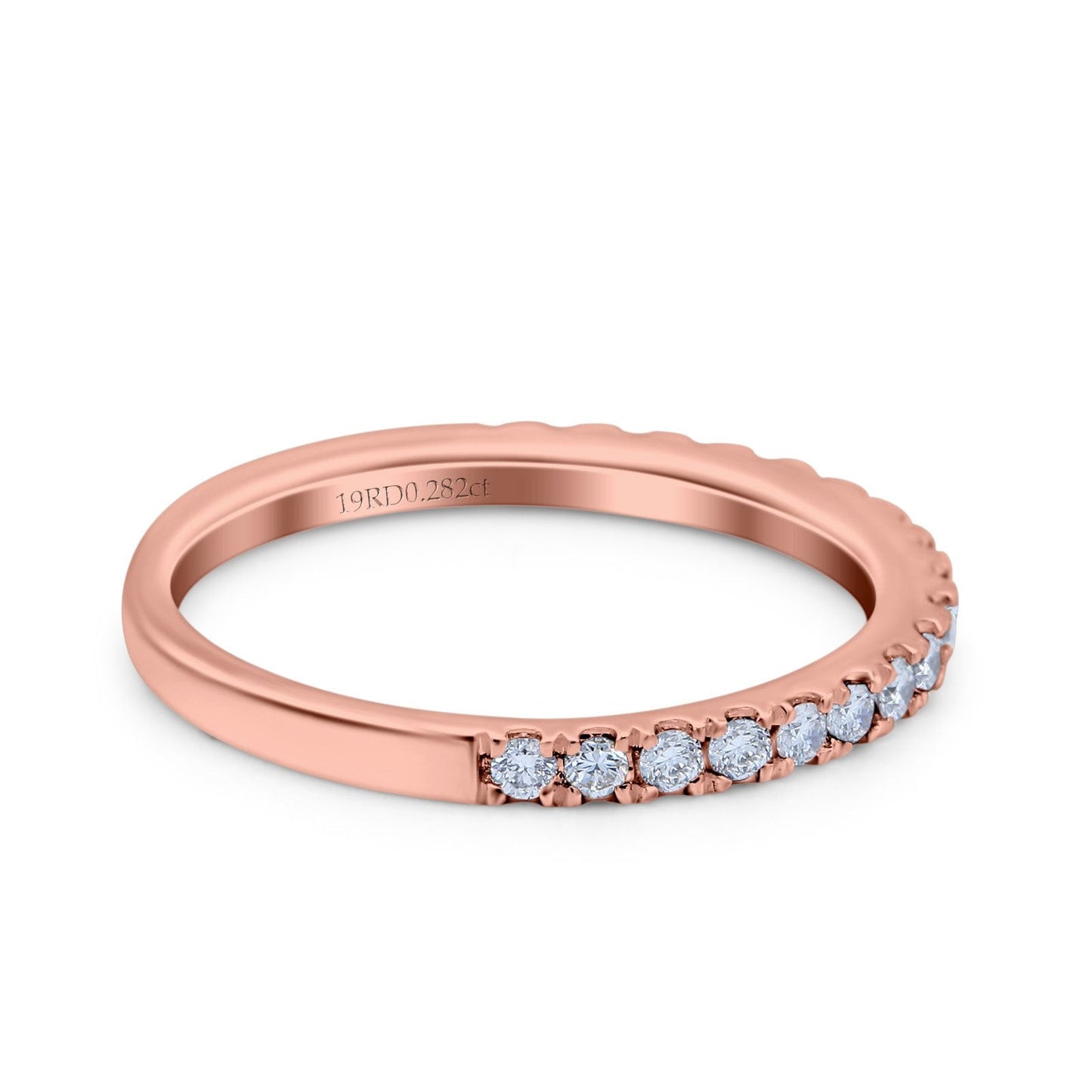 14K Rose Gold 0.28ct Diamond Half Eternity Round 2mm Stacking Band Engagement Ring Size 6.5