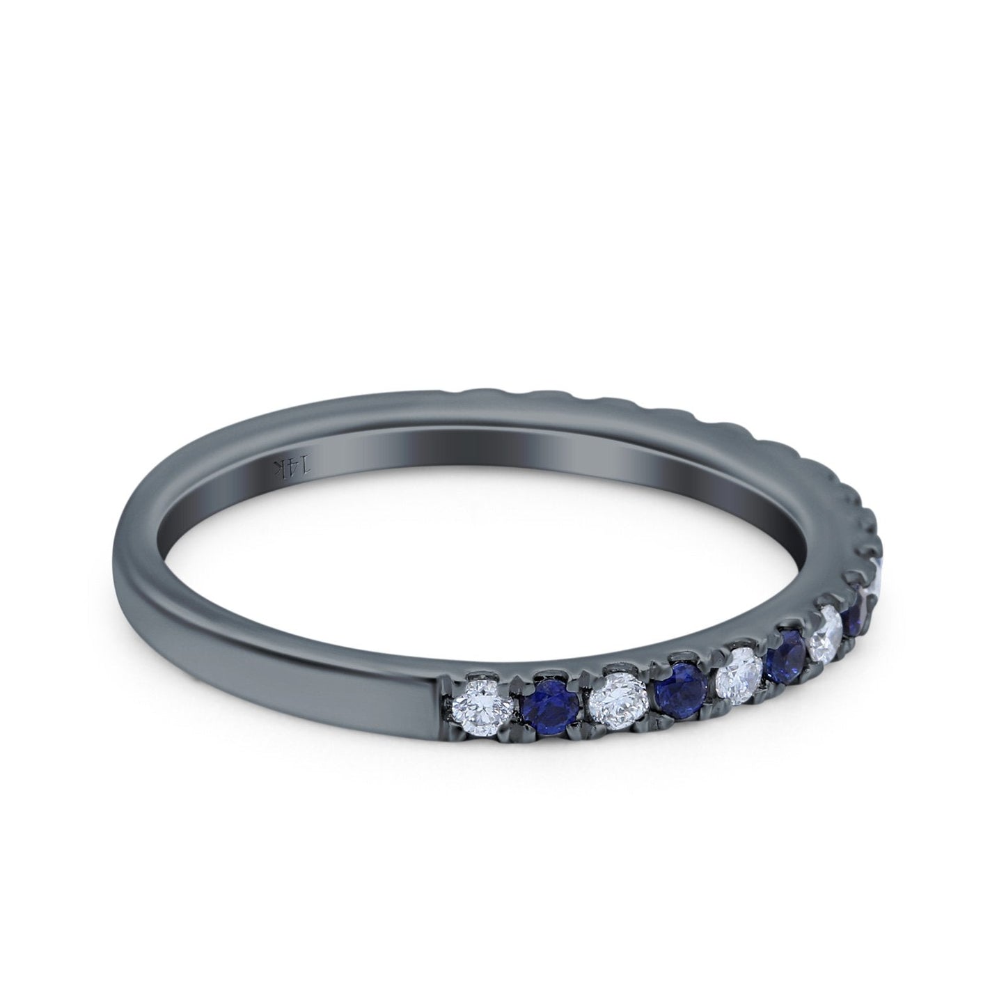 14K Black Gold Natural Sapphire 0.23ct Diamond 3mm Wedding Band Half Eternity Ring Size 6.5