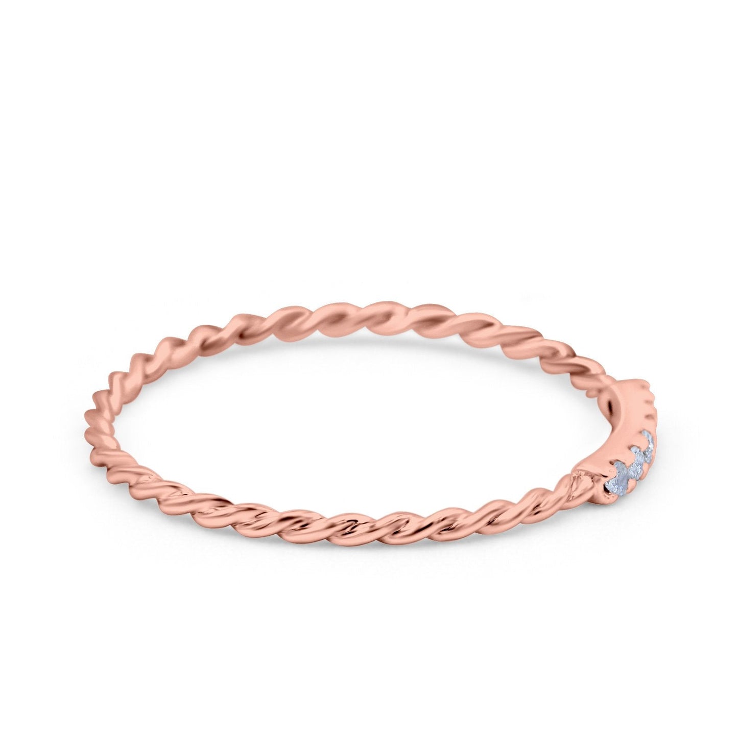 14K Rose Gold 0.06ct Round 1.5mm G SI Twist Braided Cable Diamond Eternity Band Engagement Wedding Ring Size 6.5