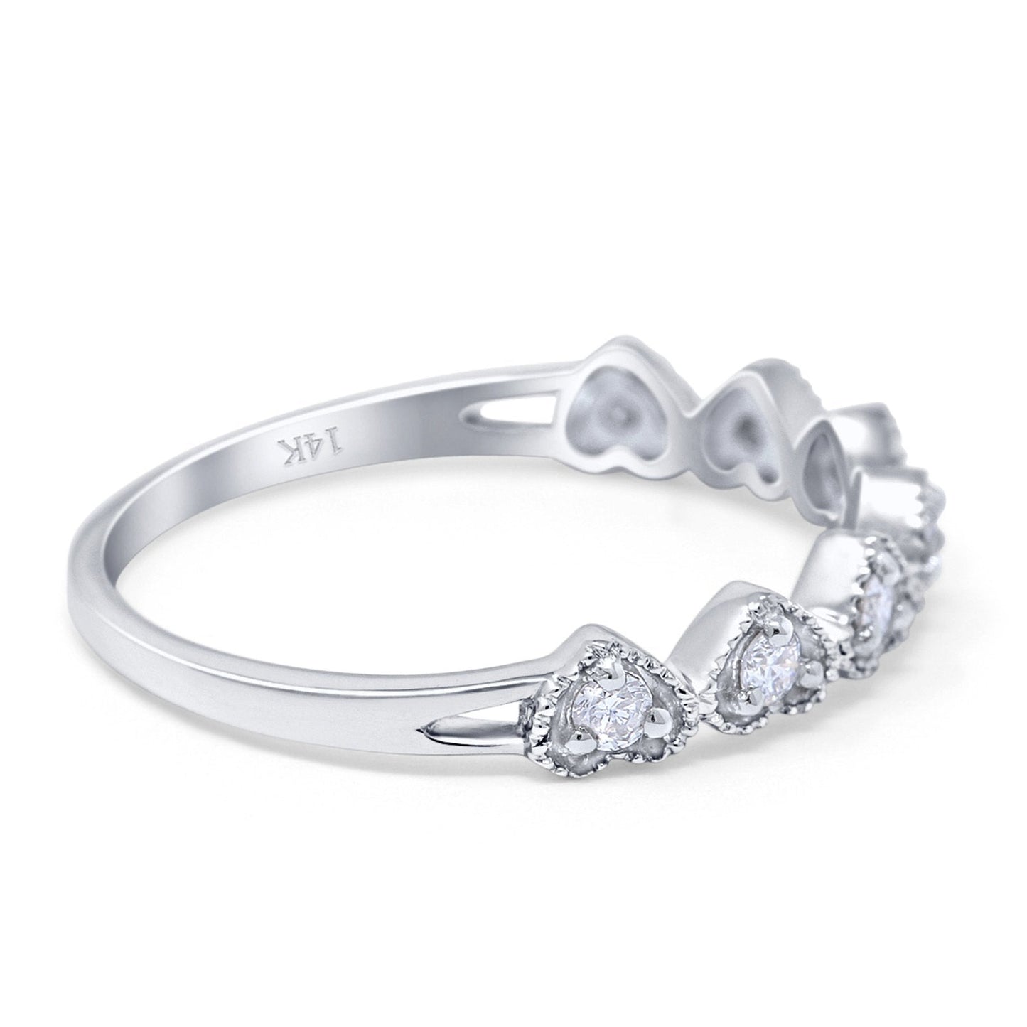 14K White Gold 0.20ct Heart 6.3mm G SI Diamond Engagement Half Eternity Wedding Ring Size 6.5