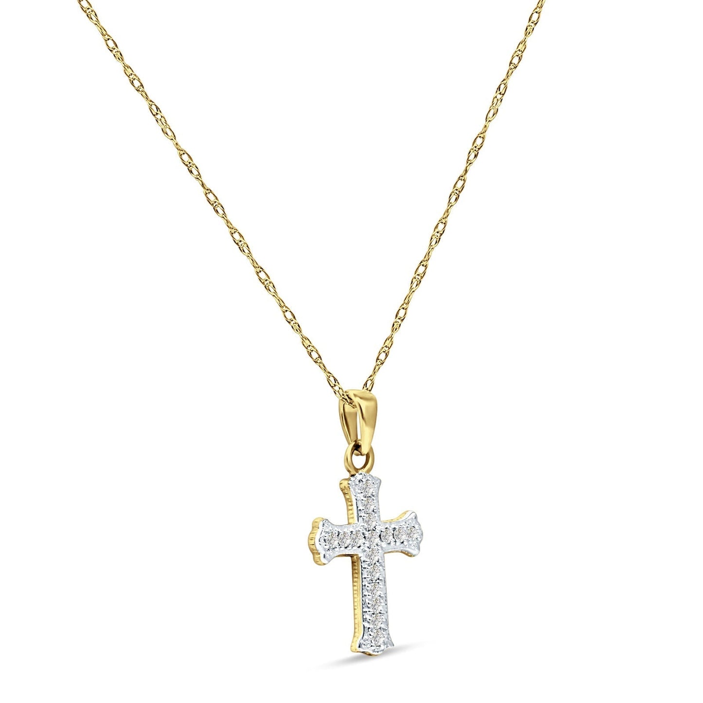 14K Yellow Gold 0.09ct diamond cross pendant necklace 18 Inch Long Wholesale