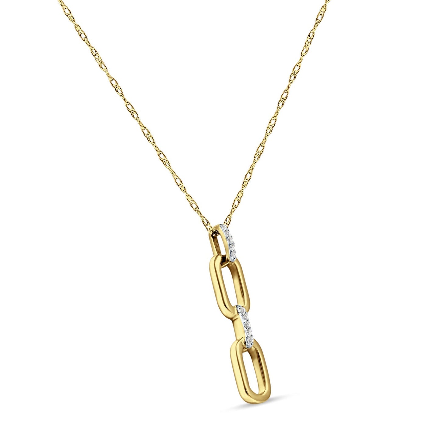 14K Yellow Gold 0.03ct Paperclip Necklace Round Diamond Pendant 18" Long Wholesale