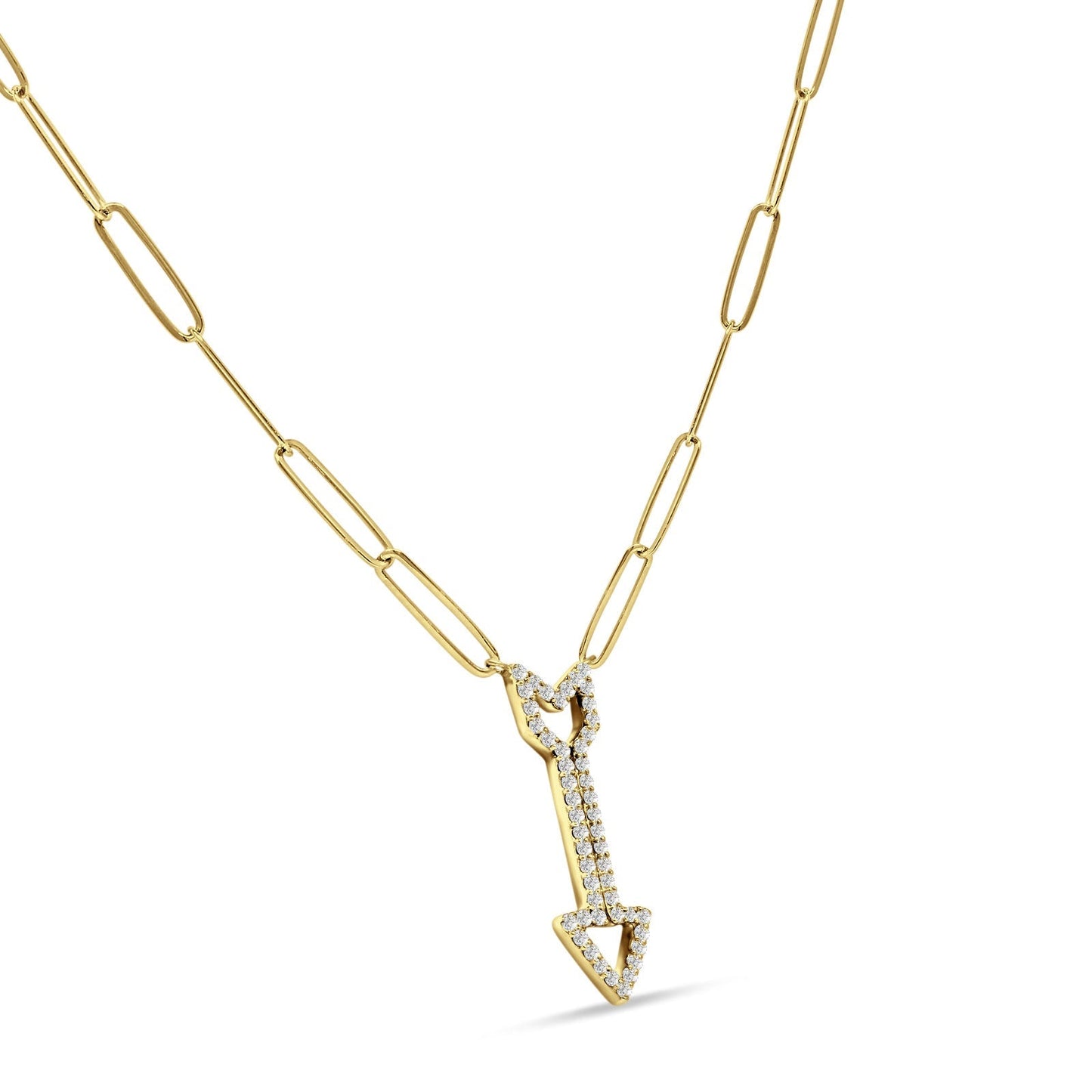 14K Yellow Gold 0.25ct Arrow Style Natural Diamond Pendant Paperclip Chain Necklace 18 In Long