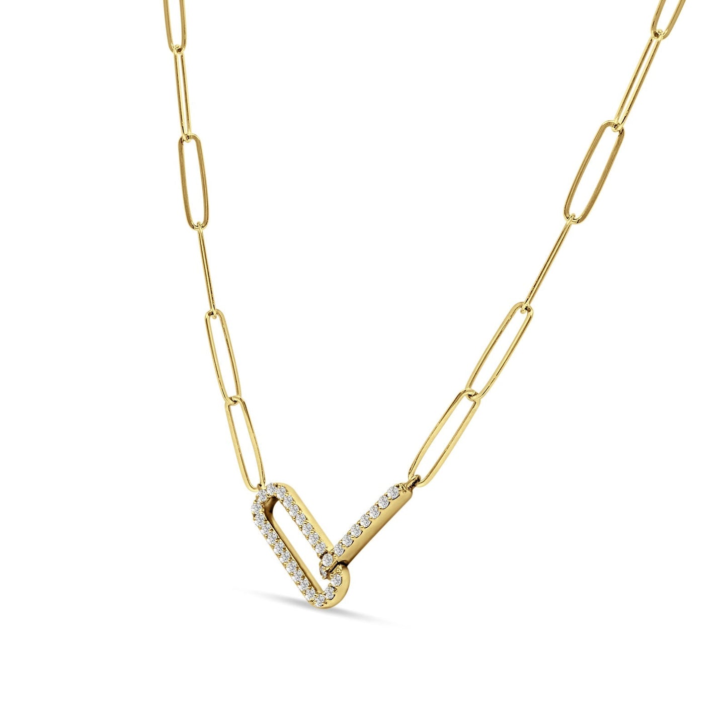 14K Yellow Gold 0.22ct  Interlocking Paperclip Chain Pendant Natural Diamond Necklace 18" Long