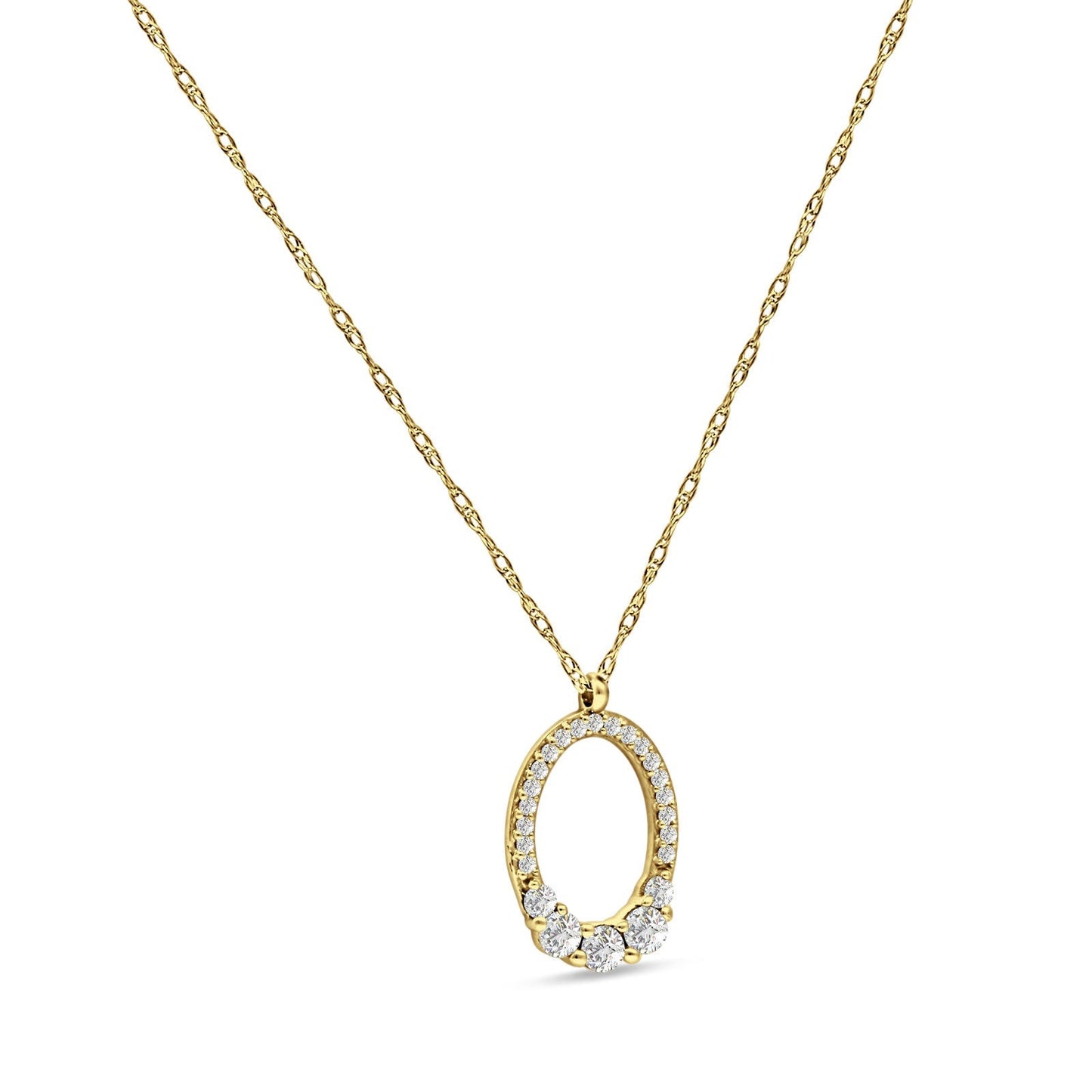 14K Yellow Gold 0.23ct Natural Diamond Open Oval Pendant Necklace 18" Long  Wholesale