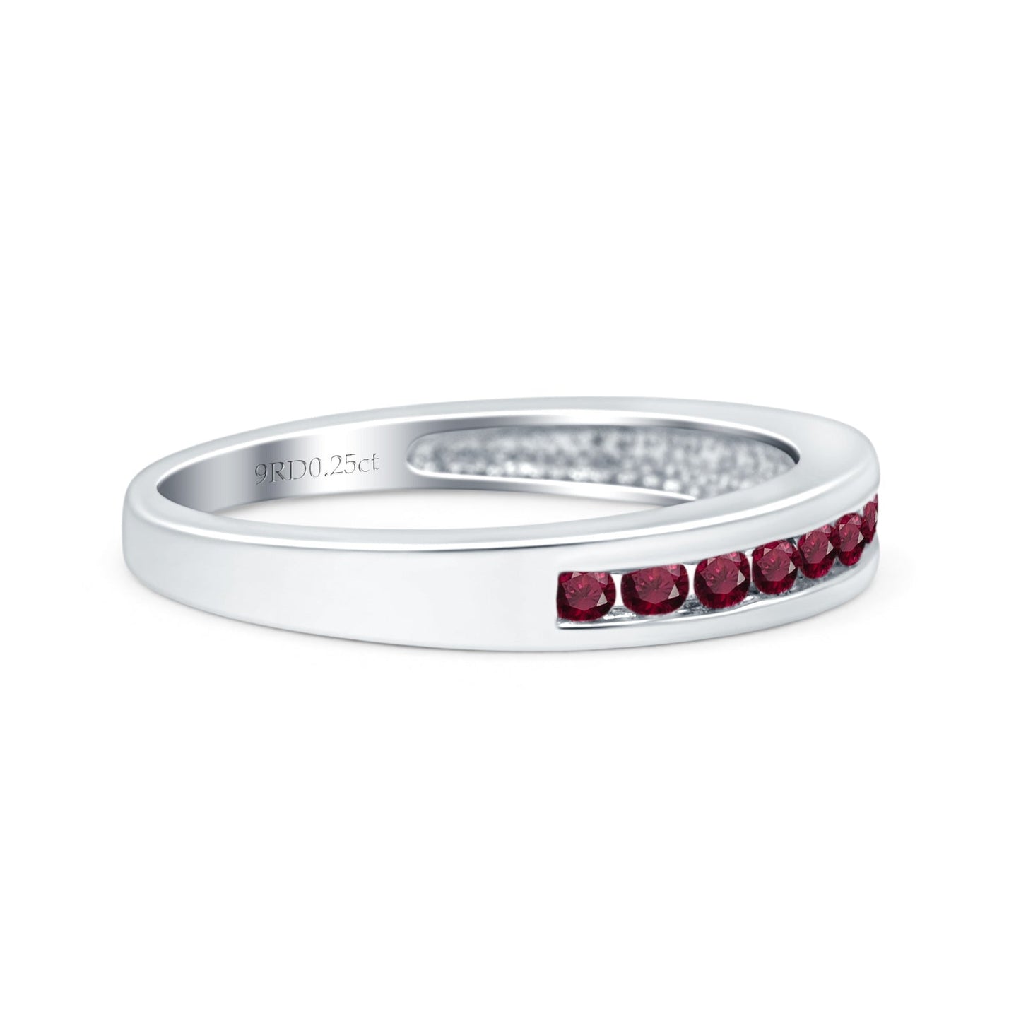 14K White Gold 0.25ct Round 3mm Art Deco G SI Half Eternity Ruby Band Diamond Engagement Wedding Ring Size 6.5