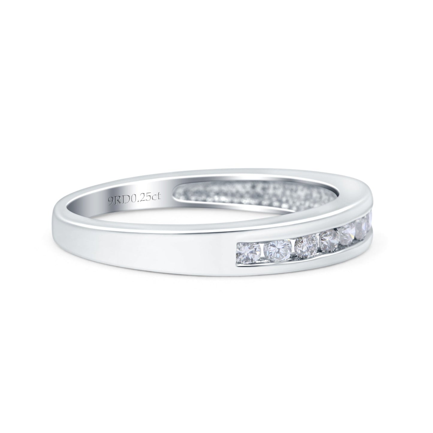 14K White Gold 0.25ct Round 3mm Art Deco G SI Half Eternity Band Diamond Engagement Wedding Ring Size 6.5