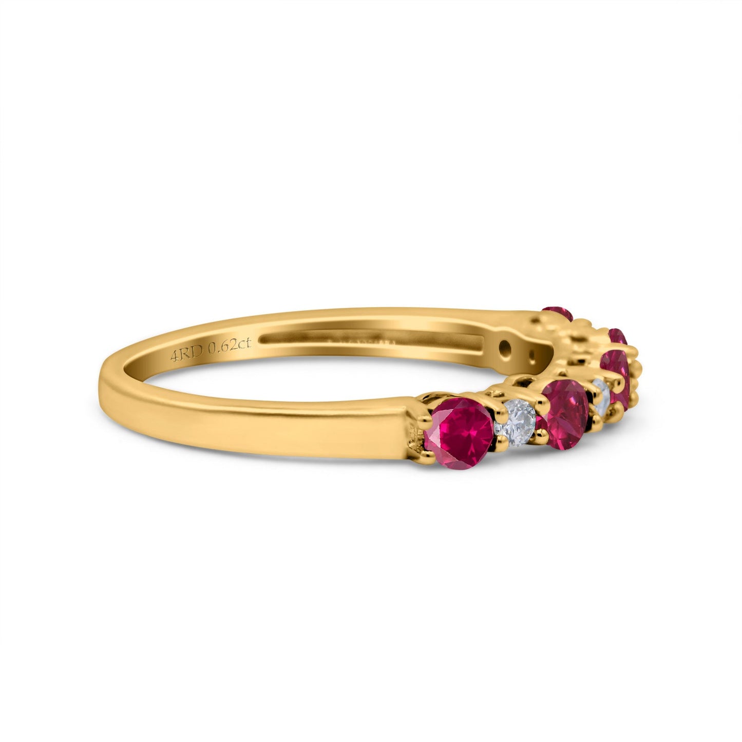 14K Yellow Gold 0.62ct Round 2.5mm Band G SI Half Eternity Ruby & Diamond Engagement Wedding Ring Size 6.5